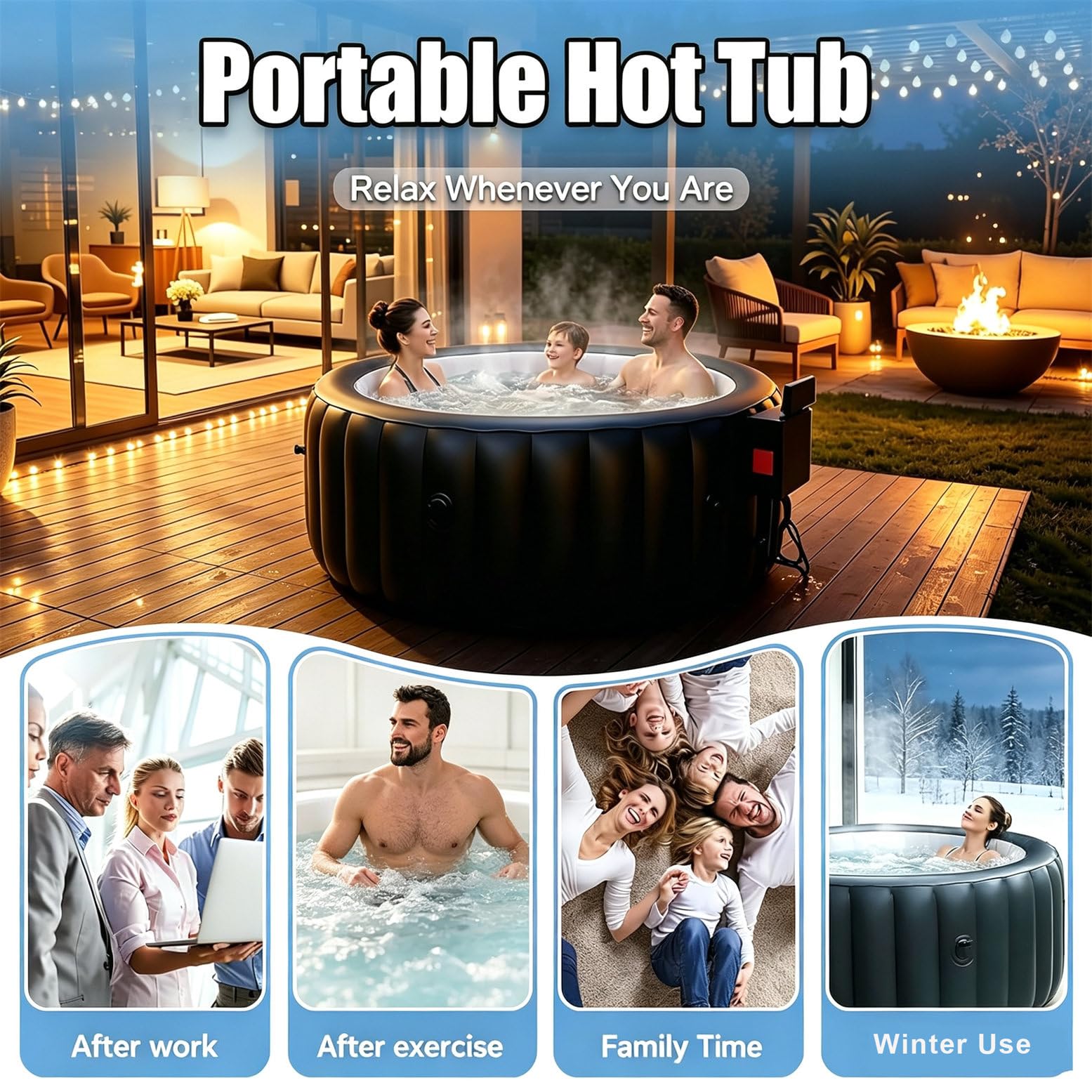 Jacuzzis Inflable para 2-4 Personas | Spa Portátil De Hidromasaje De Burbujas Para Exteriores 1400W Con 150 Chorros De Aire Y Cubierta Térmica,Para Jardín Y Patio