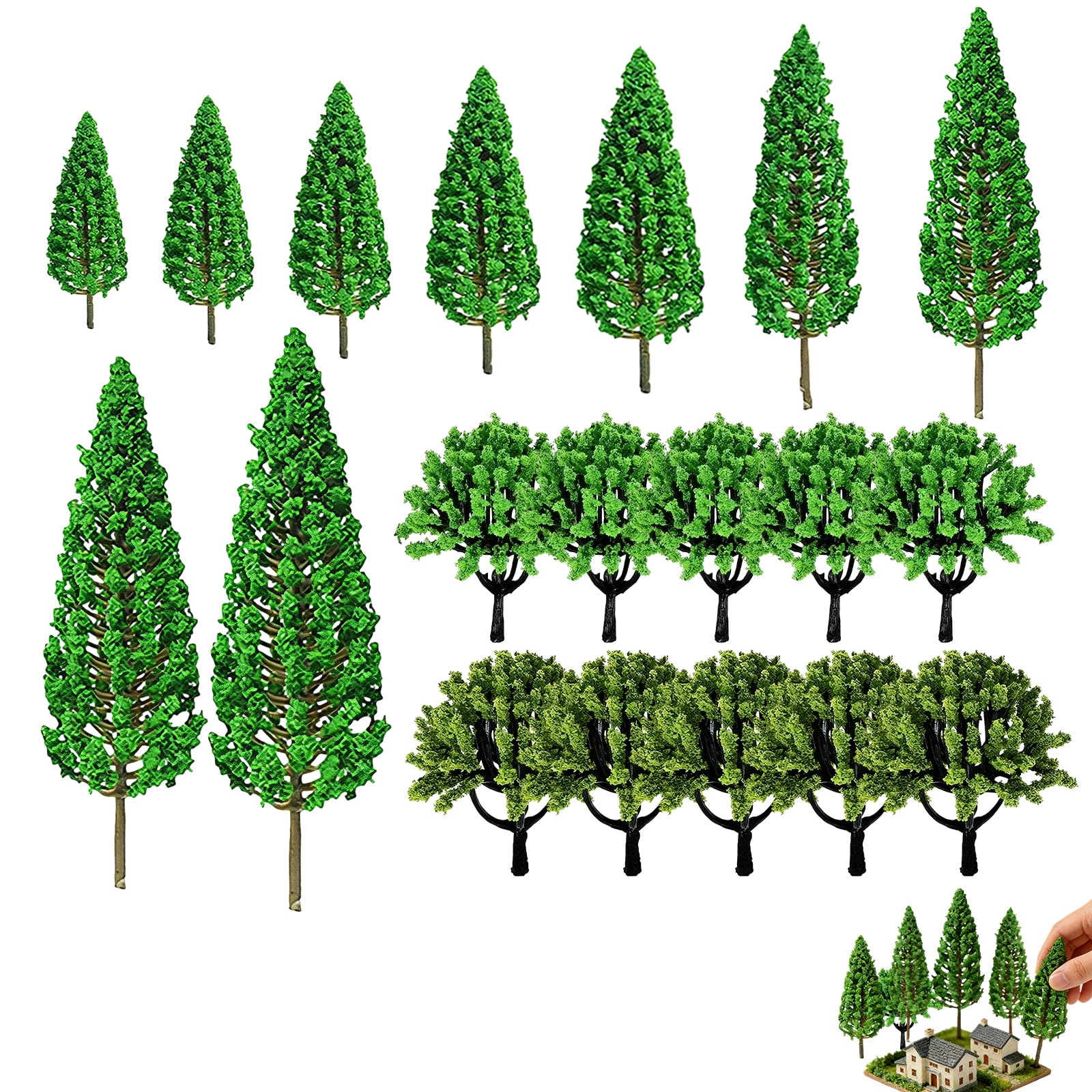 Alberi Modellismo Set 19 Pezzi, Alberi in Miniatura 3,5-13 cm, Modello Alberi Misti per Diorami, Plastico Ferroviario, Paesaggi in Miniatura e Decorazioni