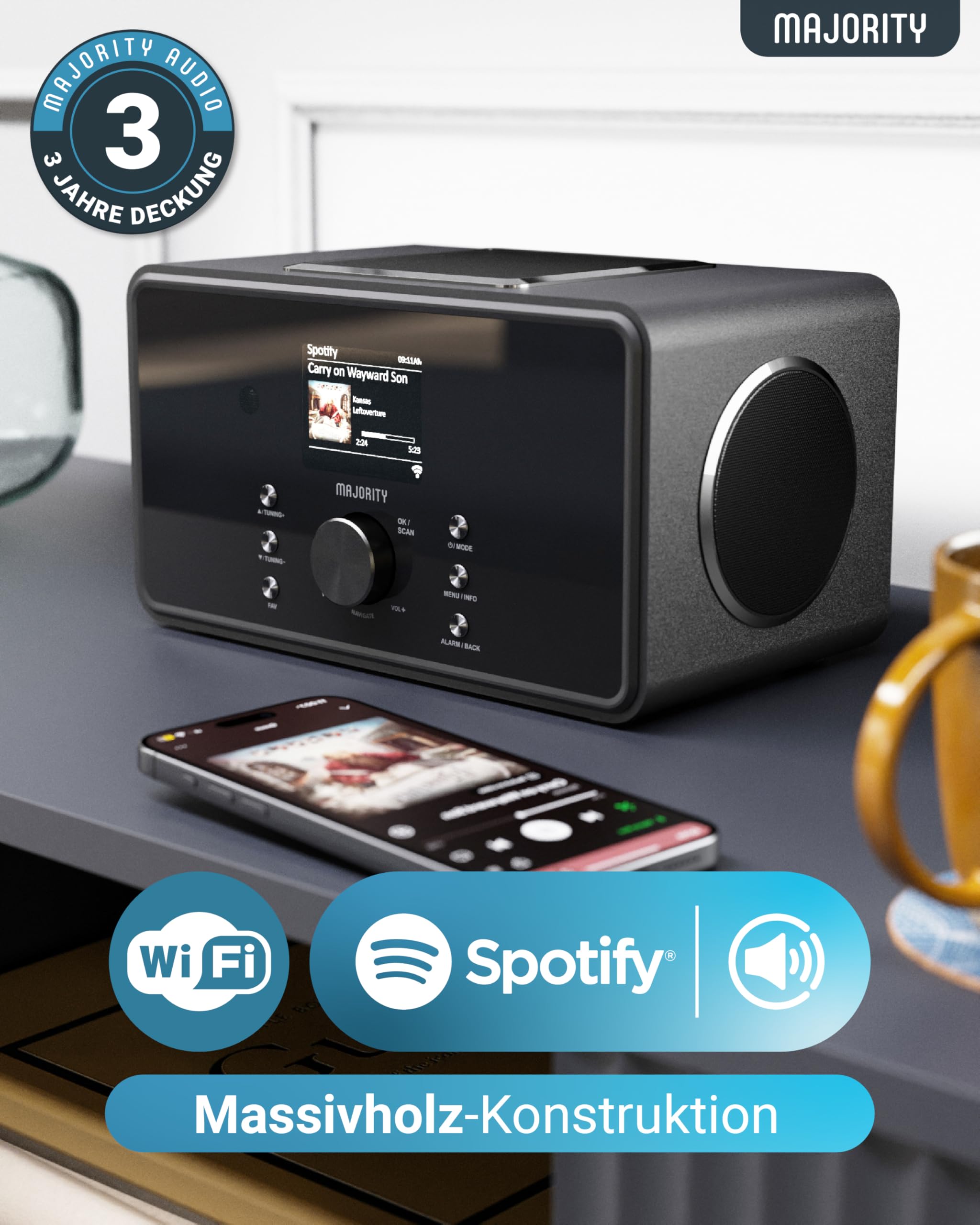 Internetradio WLAN | DAB Radio mit Bluetooth | Küchenradio 100 Watt 2.1-Lautsprecher mit Subwoofer | DAB Plus Radio | Internet Radios | Digitalradio DAB Plus mit Fernbedienung | MAJORITY Bard