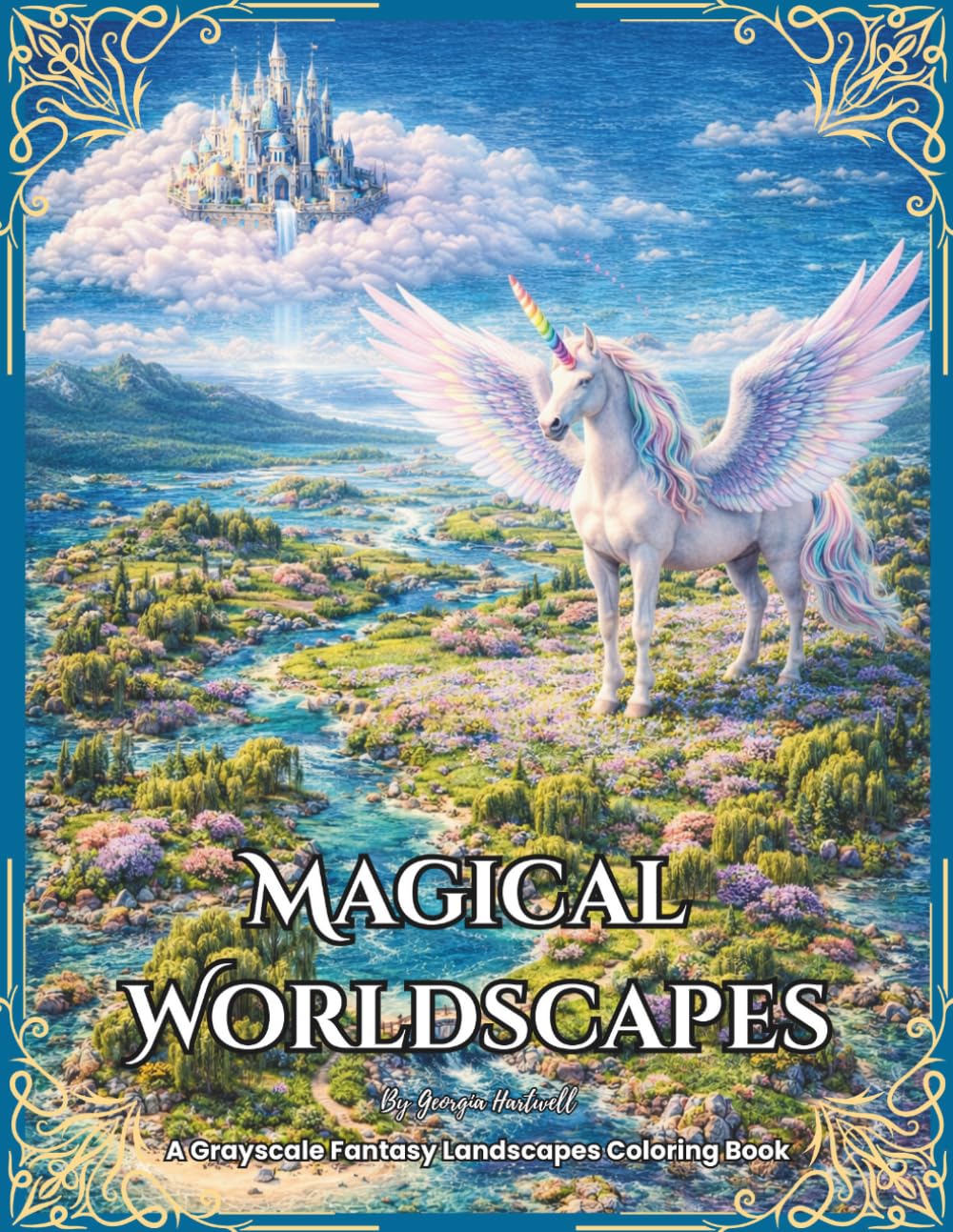 Magical Worldscapes: A Grayscale Fantasy Landscapes Coloring Book: Color Therapy Pages of Dream Realms, Mythical Islands, Creatures in Detailed Scenes
