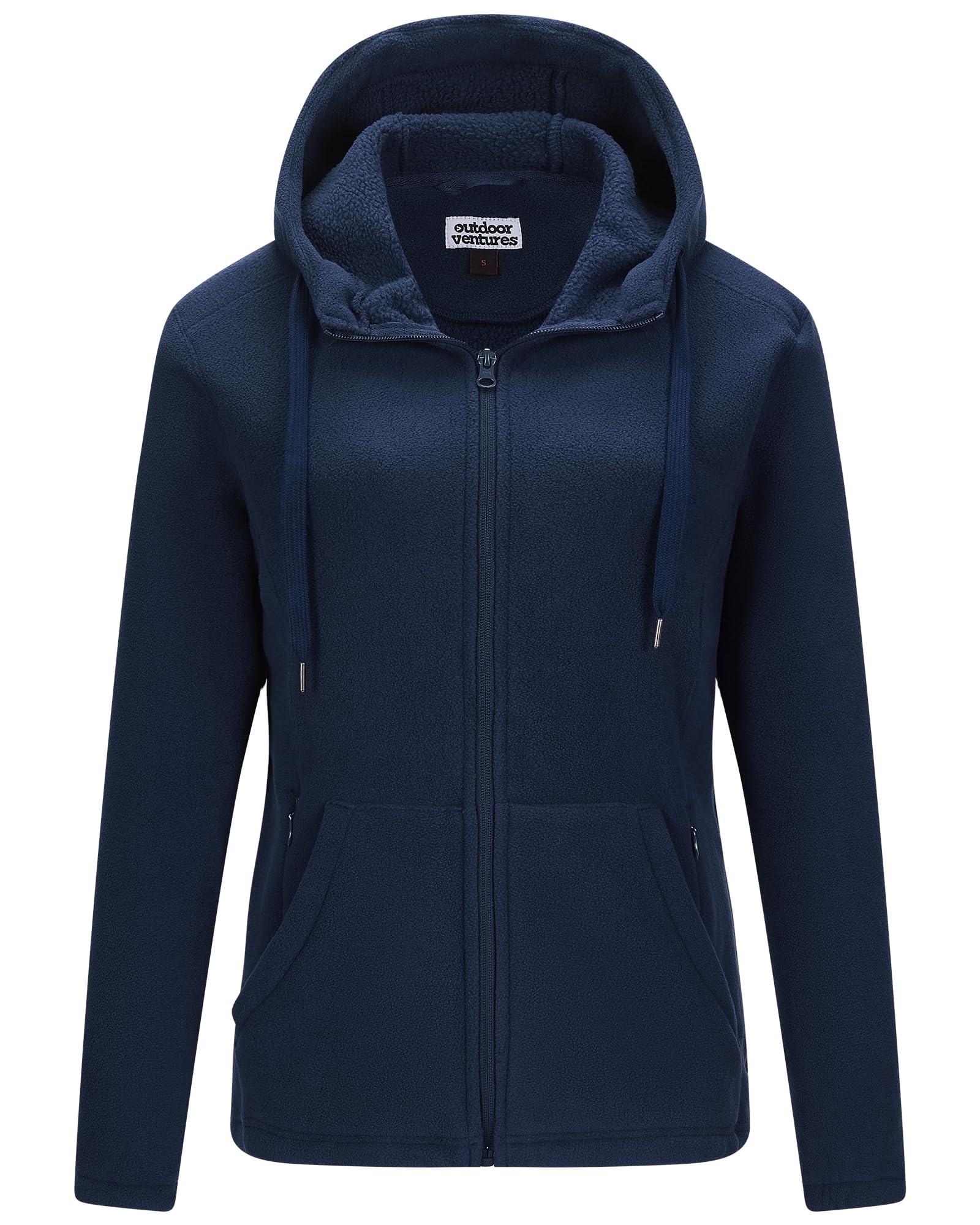 Outdoor Ventures Damen Fleecejacke mit Durchgehendem Reißverschluss Hoodie Frauen Fleece Sweatjacke Warm Kapuzenjacke Outdoor Damenjacke mit 6 Taschen für Wandern und Freizeit