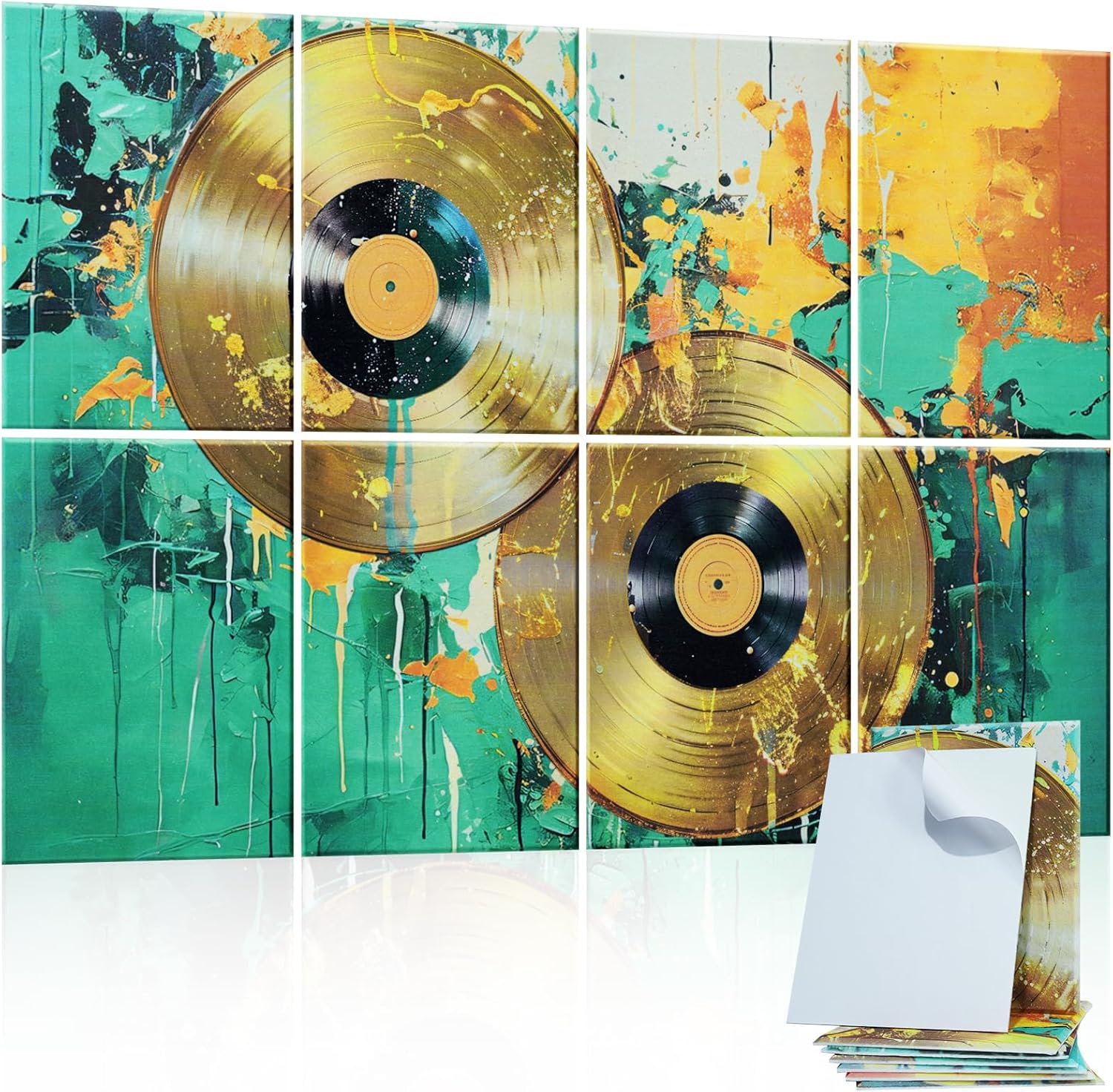 Art Acoustic Panels 8 Pack, Sound Proof Wall Panels, 48″X32″ Self-adhesive Sound Absorbing Wall Art, Decorative Acoustical Panels, Acoustic Treatment for Recording Studio(Vintage Tape)