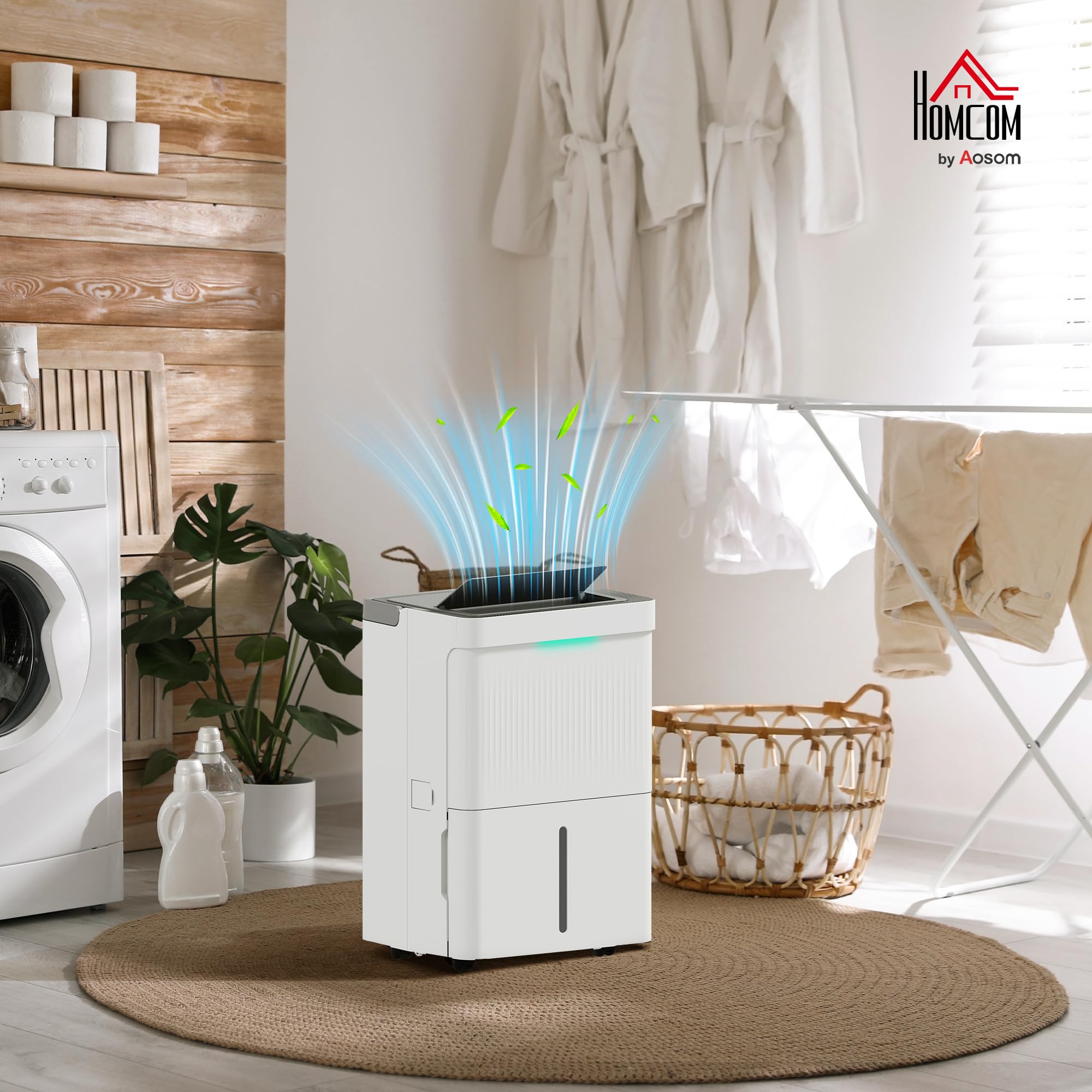 HOMCOM Deshumidificador 35L/día Depósito 5,5L Silencioso 3 Modos Blanco | Deshumidificador Eléctrico, Pantalla LED, Temporizador 24 H, Bloqueo Infantil, Drenaje Continuo, hasta 40-100㎡
