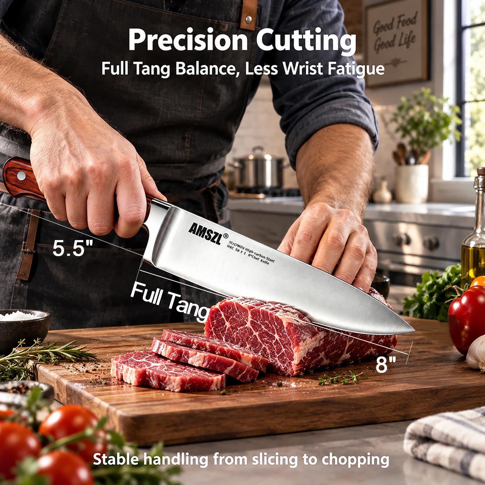 8 Inch Chef Knife, German High Carbon Steel Kitchen Knife — Amazon image 3