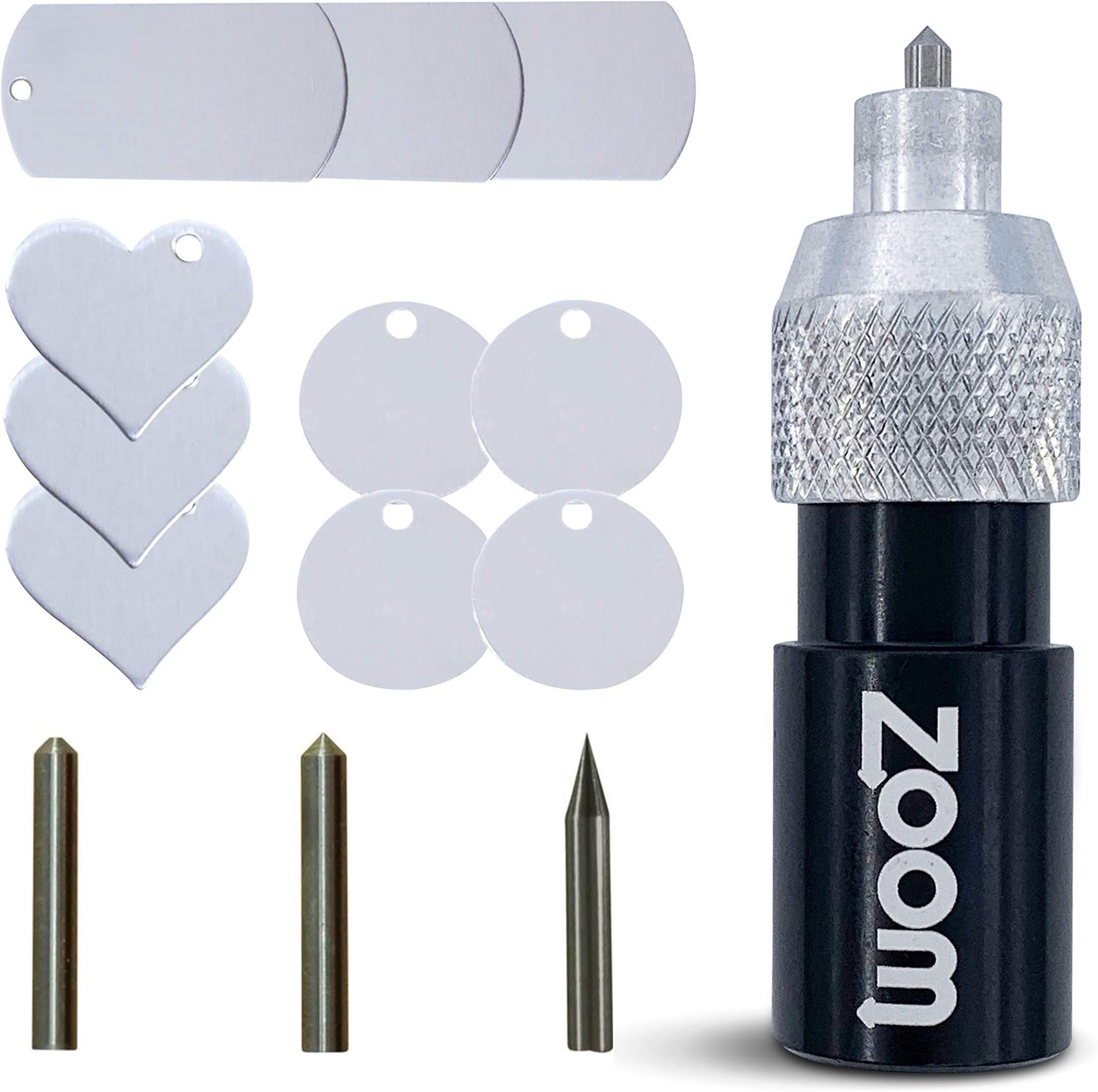 Brother ScanNCut 3-in-1 Etching/Engraving Tool - Precision, Regular, and Blunt Engraving Tips with Heart, Dog Tag, and Circle Stamping Blanks for Brother Scan and Cut Machines- by Zoom Precision