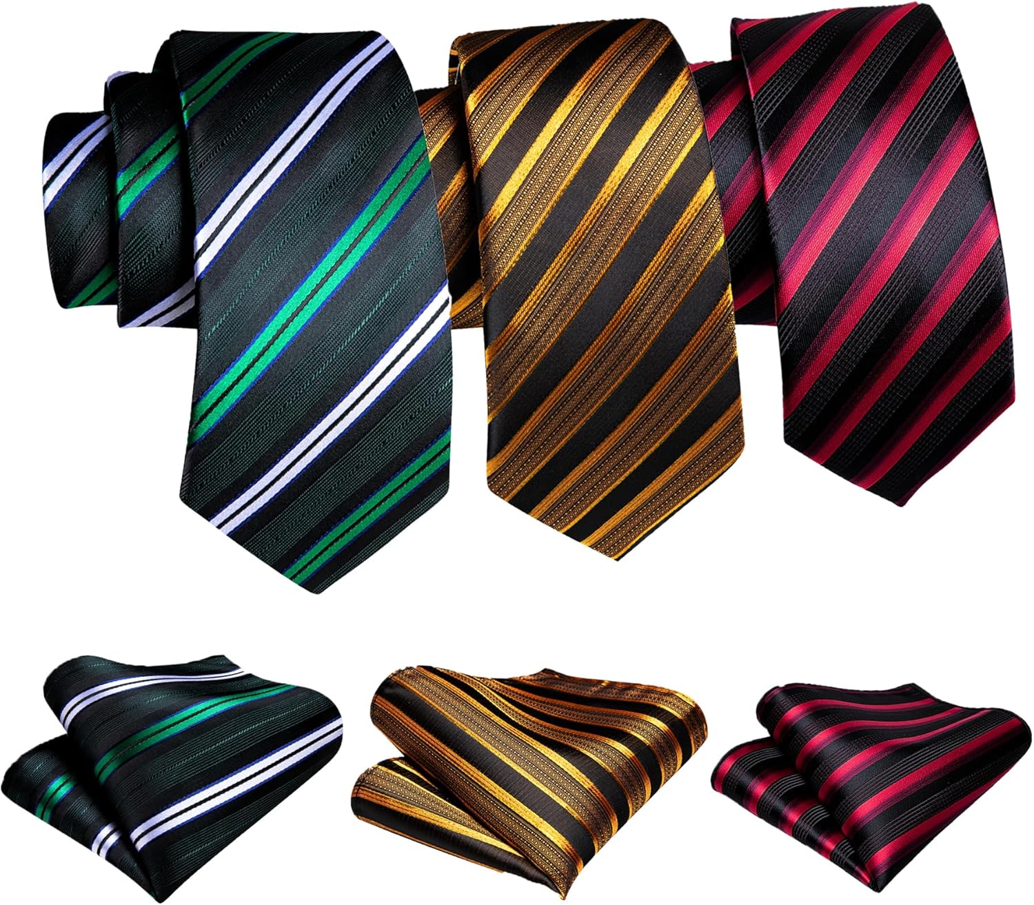 Barry.Wang 6 PCS Men Ties Set Silk Business Fashion Woven Necktie Handkerchief Cufflinks Paisley Stripe Wedding Party - Image 2