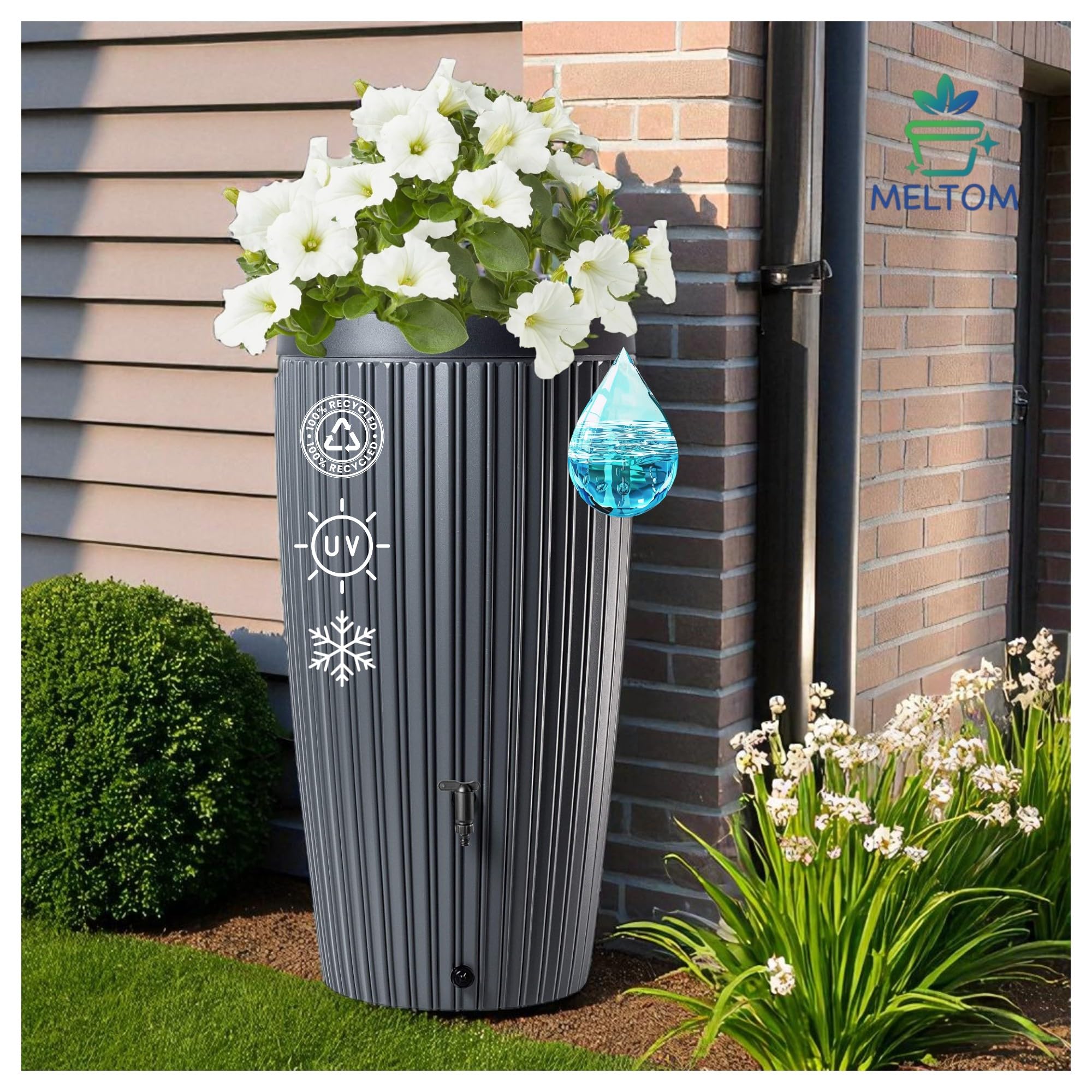 Regentonne 240L mit Deckel & Auslaufhahn – Design Regenwassertonne, Wasserfass für Garten & Terrasse – Farbe Anthrazit – UV-beständig & frostfest (Anthrazit)