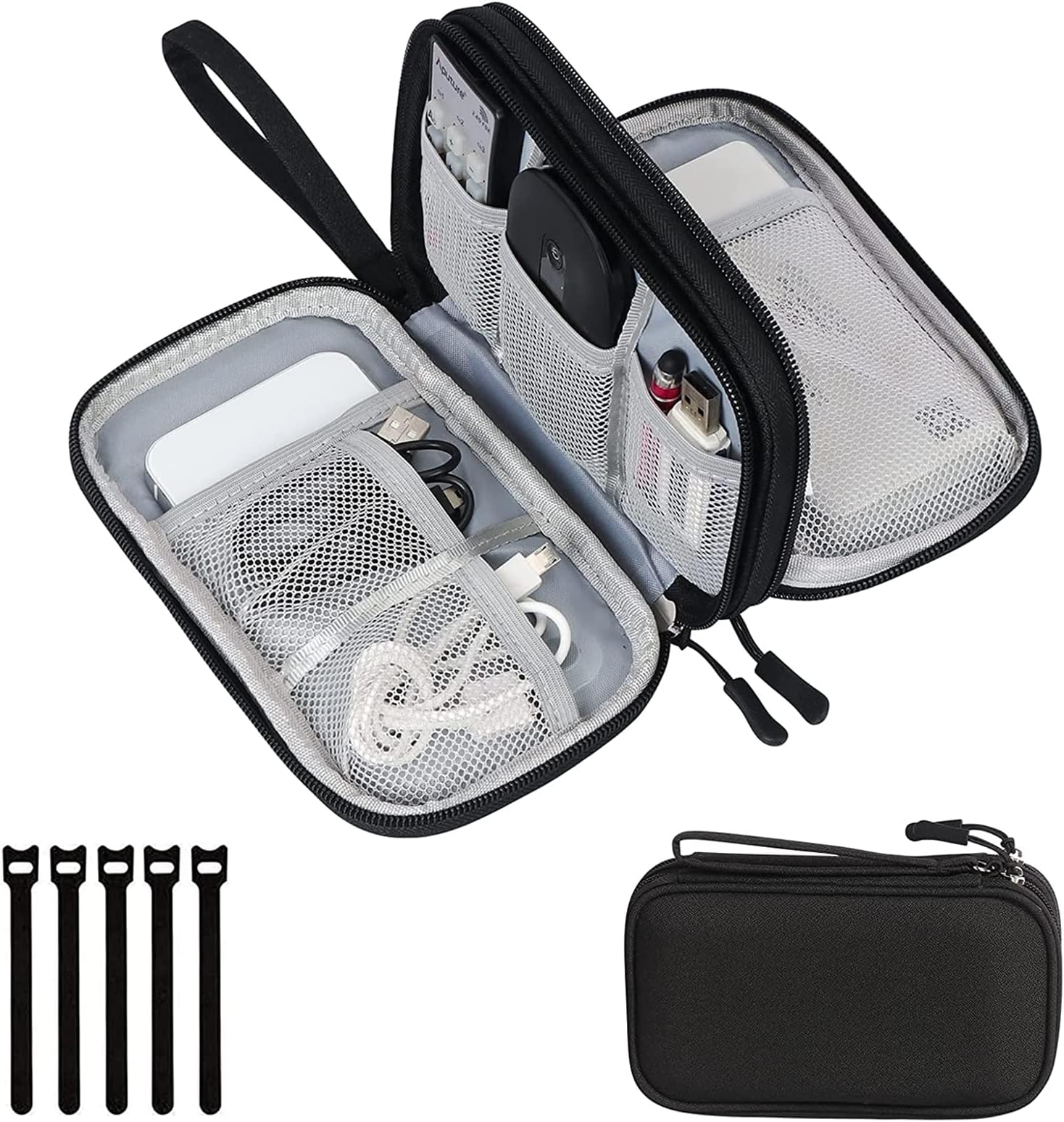 Portable Electronic Accessories Bag Organizer, Travel Gadgets Storage Case Cable Organizer Pouch Compatible for Charger USB Cables SD Memory Cards Earphone Flash Hard Drive Phone Power Bank, Black S