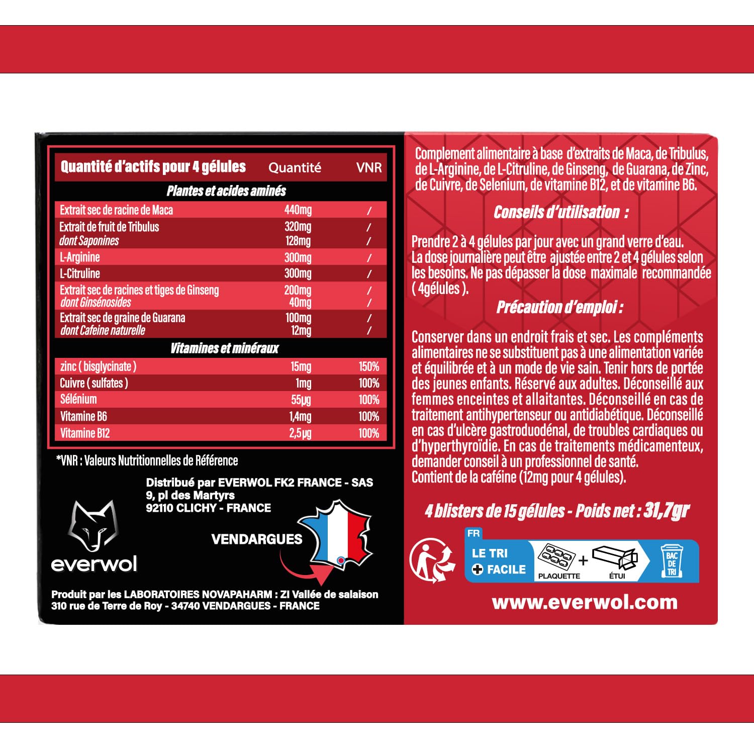 OPTI'MAL STRONG – Complément Alimentaire Homme – Énergie & Vitalité – Ginseng, Maca, Guarana, Zinc & Vitamines – Soutien de la Forme & de l’Endurance – 60 Gélules – EVERWOL