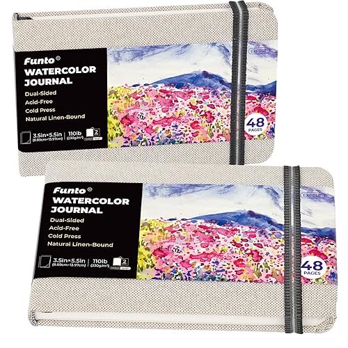 Funto Watercolor Journal, 3.5x5.5", 2 Pack, 48 Pages Each, Cold-pressed Watercolor Paper With Inner Pocket and Elastic Band, 110 lb/230 gsm, Art Supplies for Watercolor Techniques and Mixed Media - 2 PACK - 3.5x5.5 - Gray