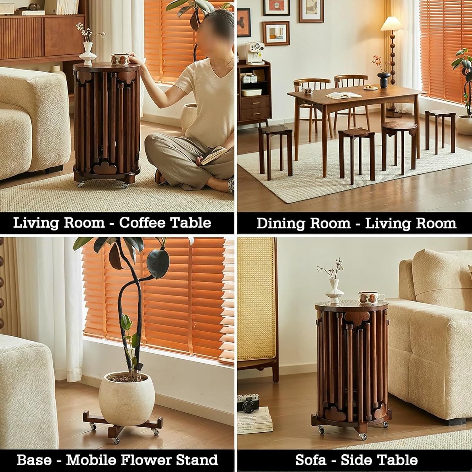 Nesting Side Tables,Solid Wood Stackable Stools,Nightstand Vanity Stools,No‑Assembly for Bedroom Living Room Bar Dorm