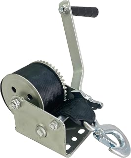 TEXALAN 600lbs Capacity Heavy Duty Hand Winch,Nylon Strap Manual Portable Crank Winch for ATV Boat Trailer Truck Auto, Red