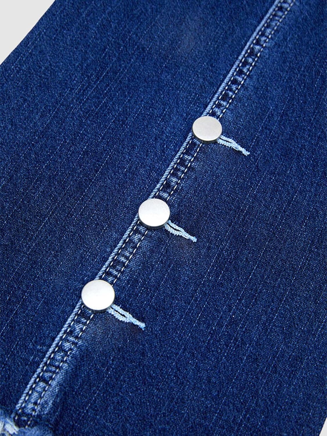 Flamingals Mid Rise Bootcut Jeans for Women Wash Seam Back Button Decor Raw Hem Denim Jeans with Pockets