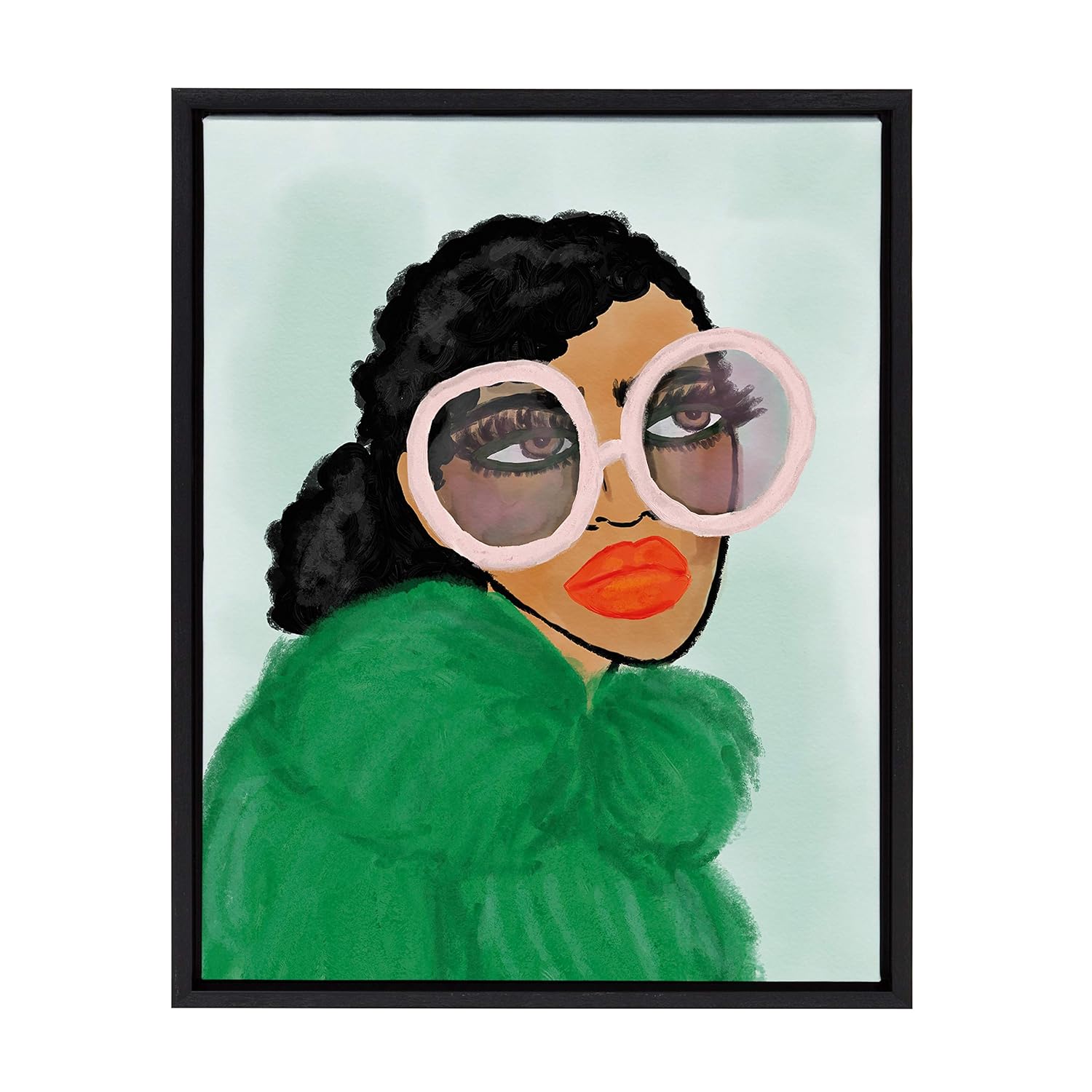 Kate and Laurel Sylvie Green Coat Framed Canvas Wall Art by Kendra Dandy 18x24 Black Chic Vibrant Home