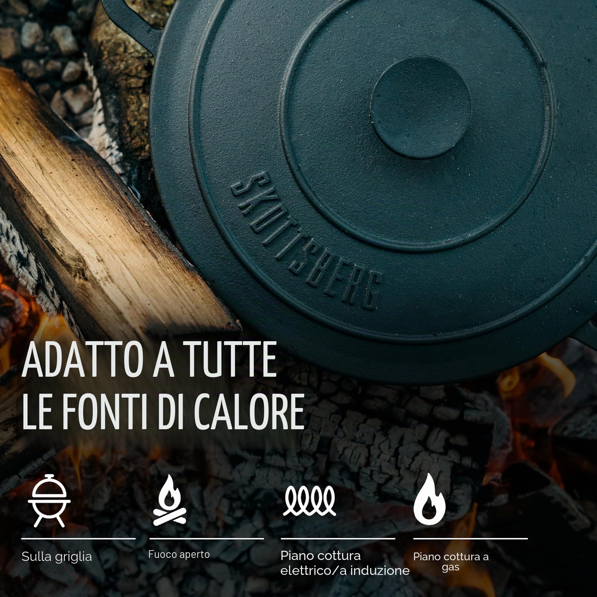 Skottsberg Casseruola in ghisa, diametro 28 cm, pre-cotta, effetto antiaderente, adatta a tutti i piani cottura