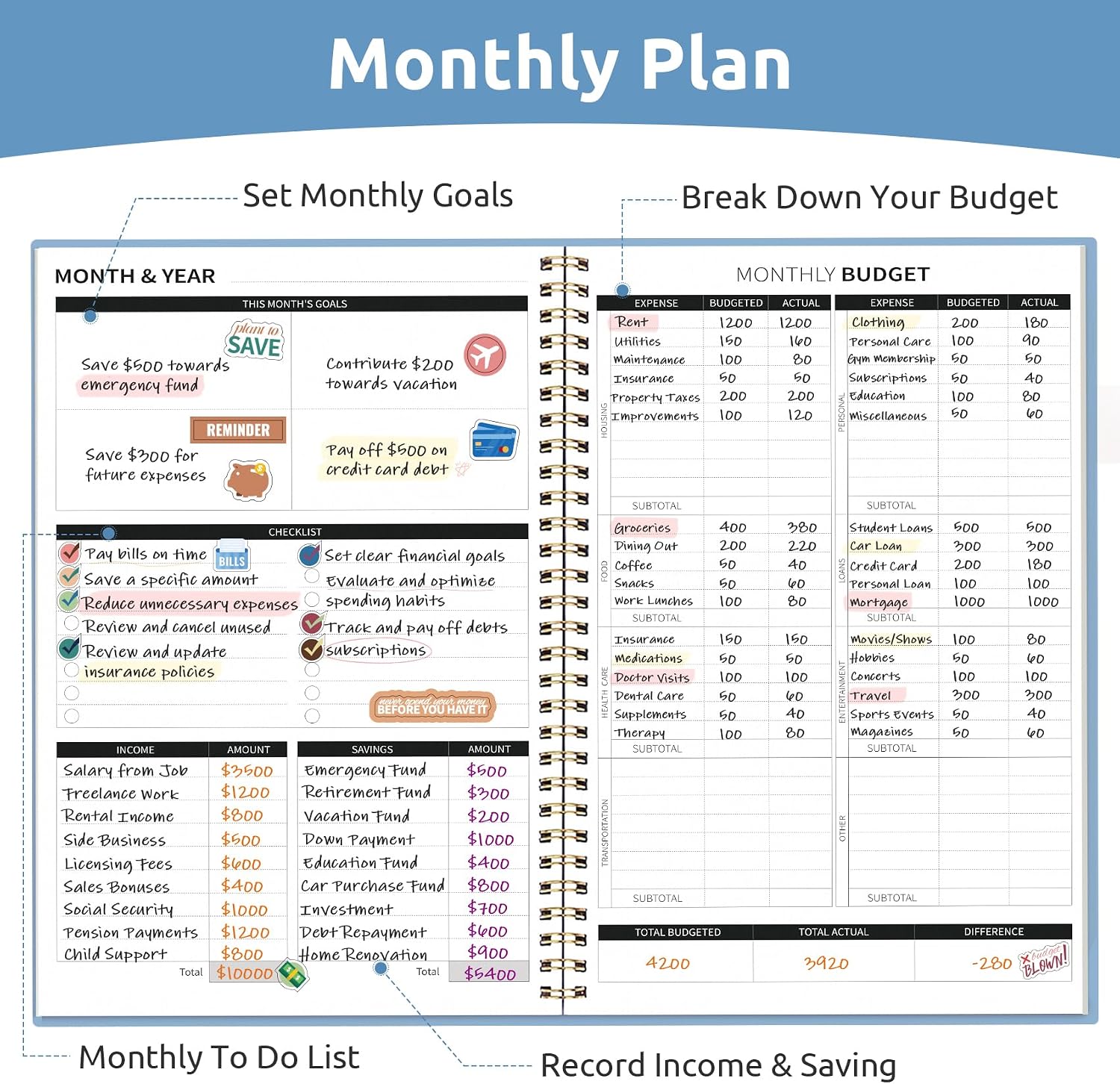 Taja Budget Planner, Undated Budget Book with Expense Tracker, 6.9" x 9.9" image 3