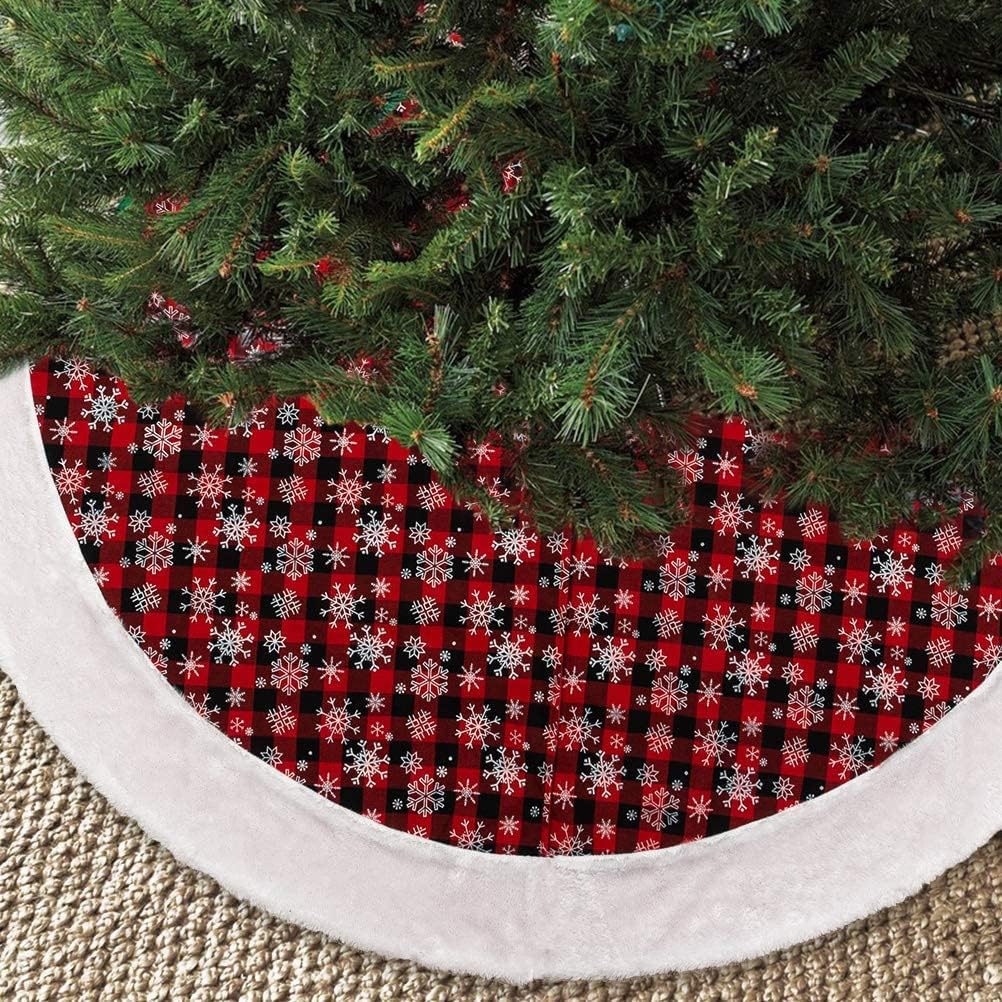 BINGPET 60 Inch Plaid Christmas Tree Skirt - Black & Red Holiday Decorations Party Ornaments