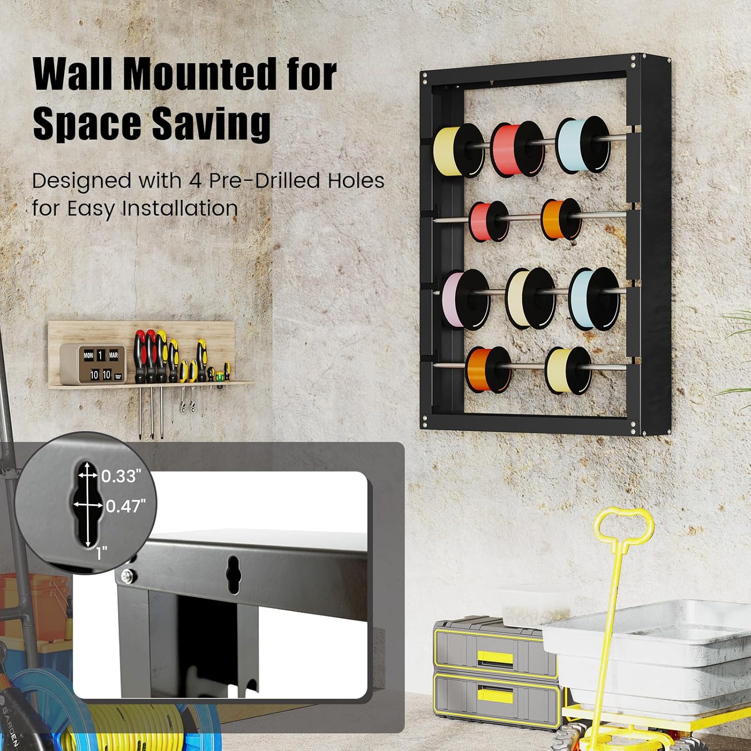 Wire Spool Rack, Wire Dispenser with 4 Detachable Rods, Wall Mounted Spool Storage Rack Wire Spool Holder for Electrical, Industrial & Retail Use