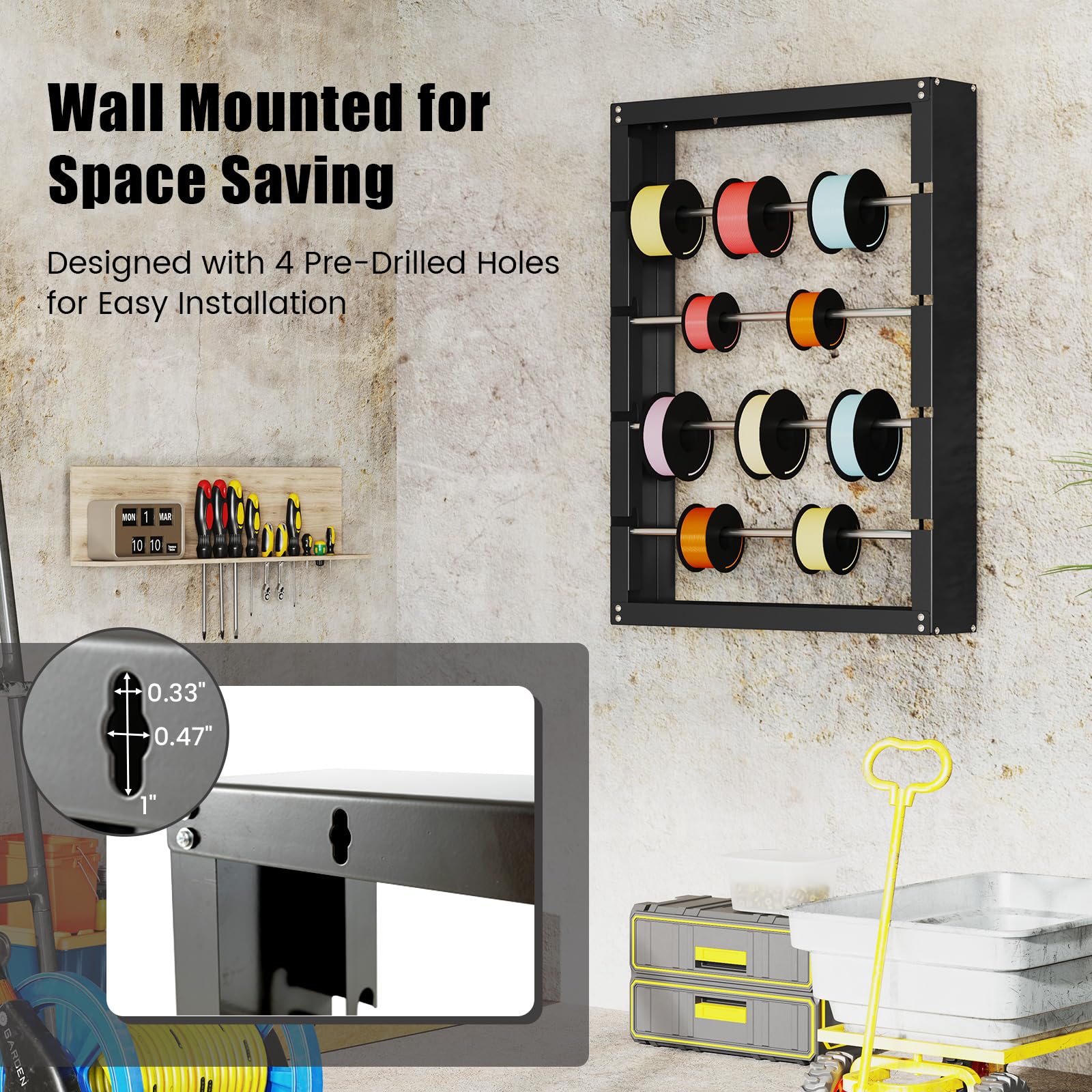 Wire Spool Rack Wall Mounted 4 Detachable Rods for Electrical Industrial Use image 2