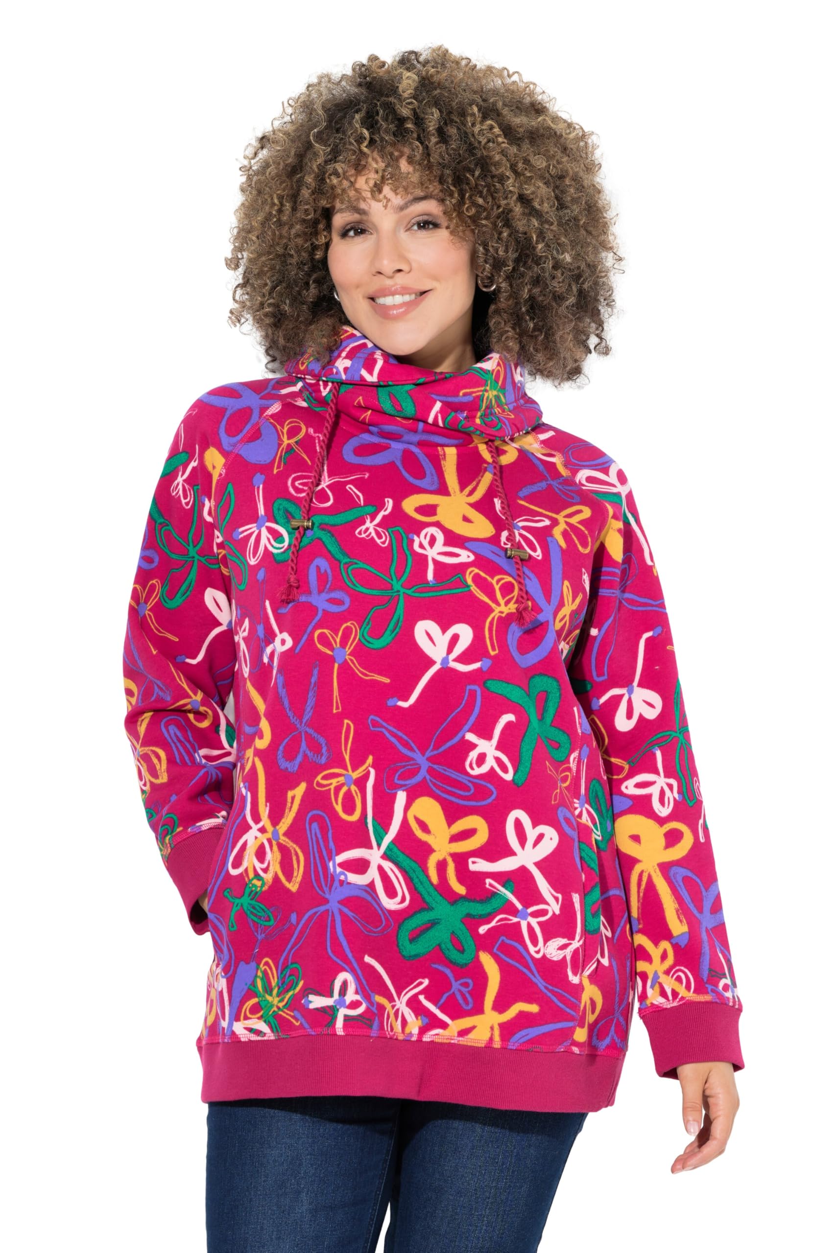 Ulla Popken Damen große Größen Übergrößen Plus Size Sweatshirt, Scribble-Muster, Stehkragen, Langarm 845022