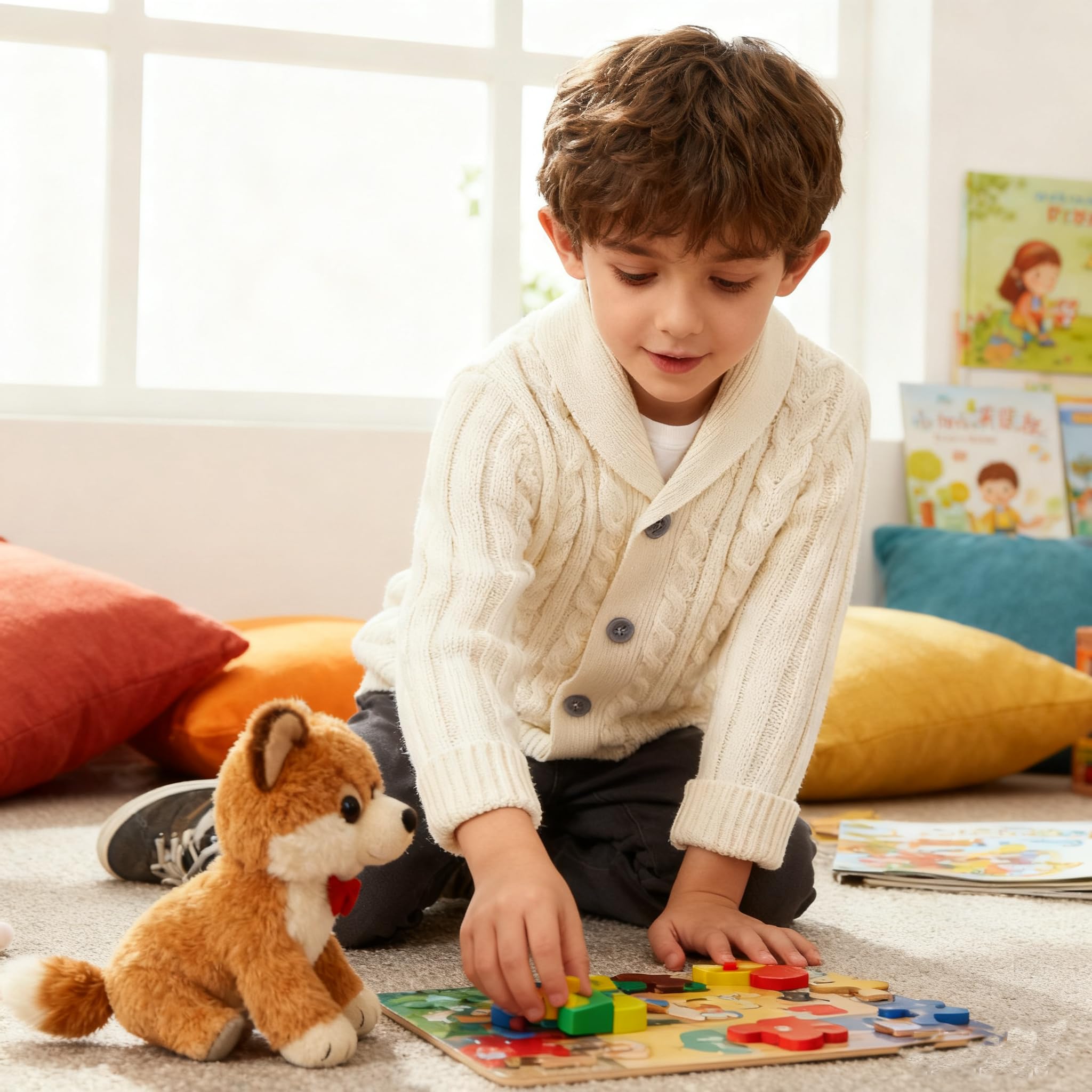 Feidoog Dziecięcy sweter z dzianiny z guzikami, dekolt w serek