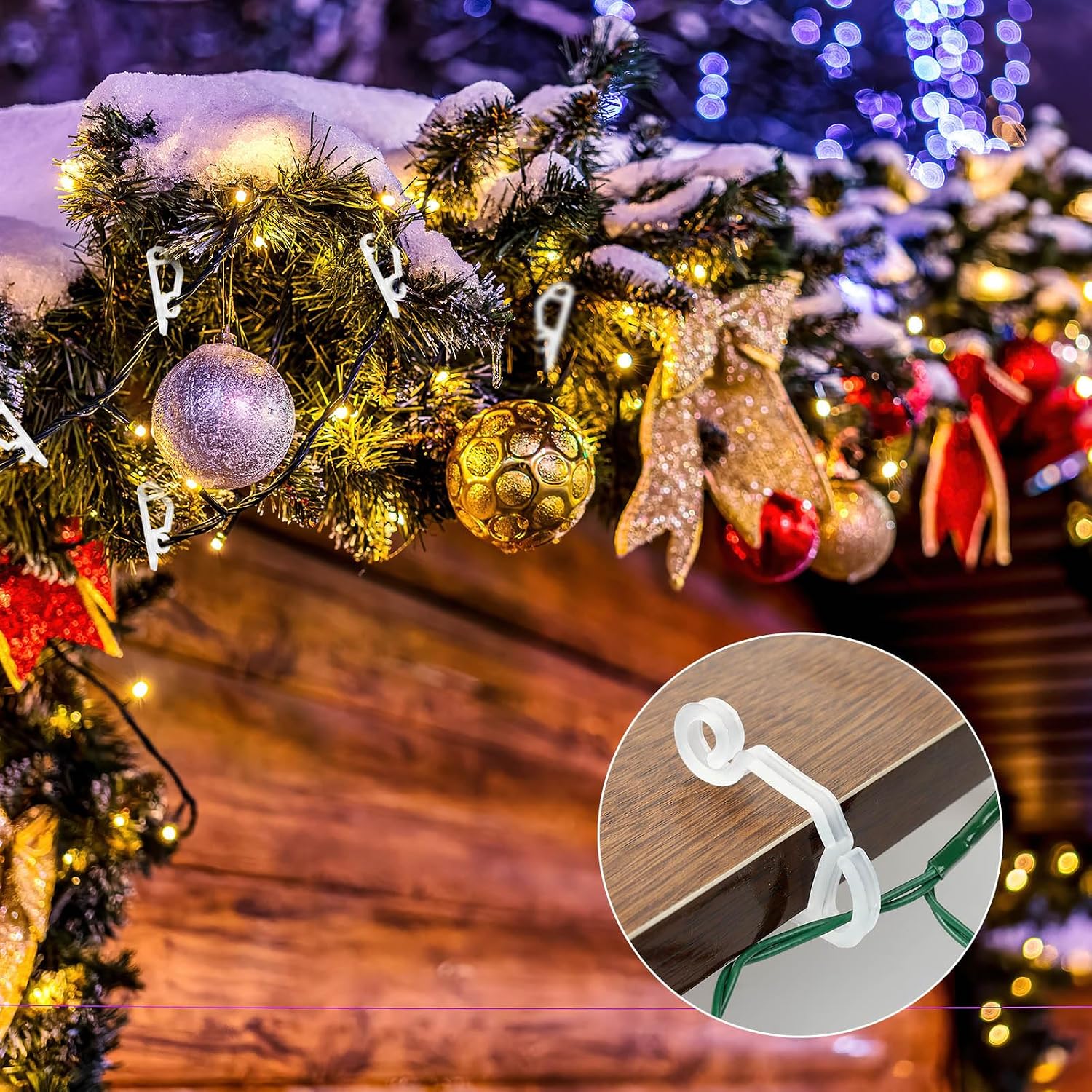 Christmas Light Clips, 120 Pcs Outdoor Light Clip, Weatherproof Gutter Clips Hooks for Fairy Lights, Snowflake Lights, Icicle Lights, LED Lights, Rope Lights, White