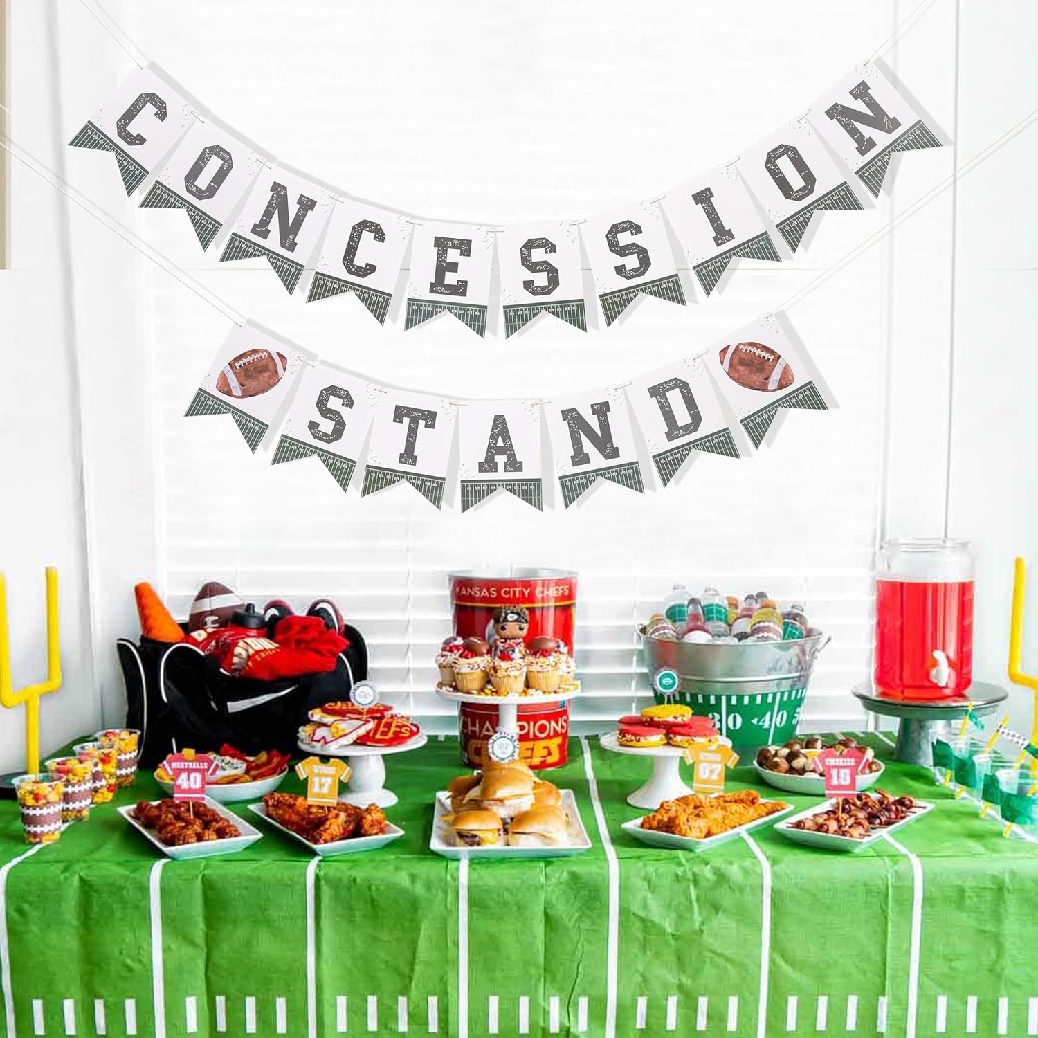 Concession Stand Football Banner - First Year Down Birthday Party Decoration, Sports Theme Party Supplies for Boy, Tailgating Party Concession Stand Sign Decoration