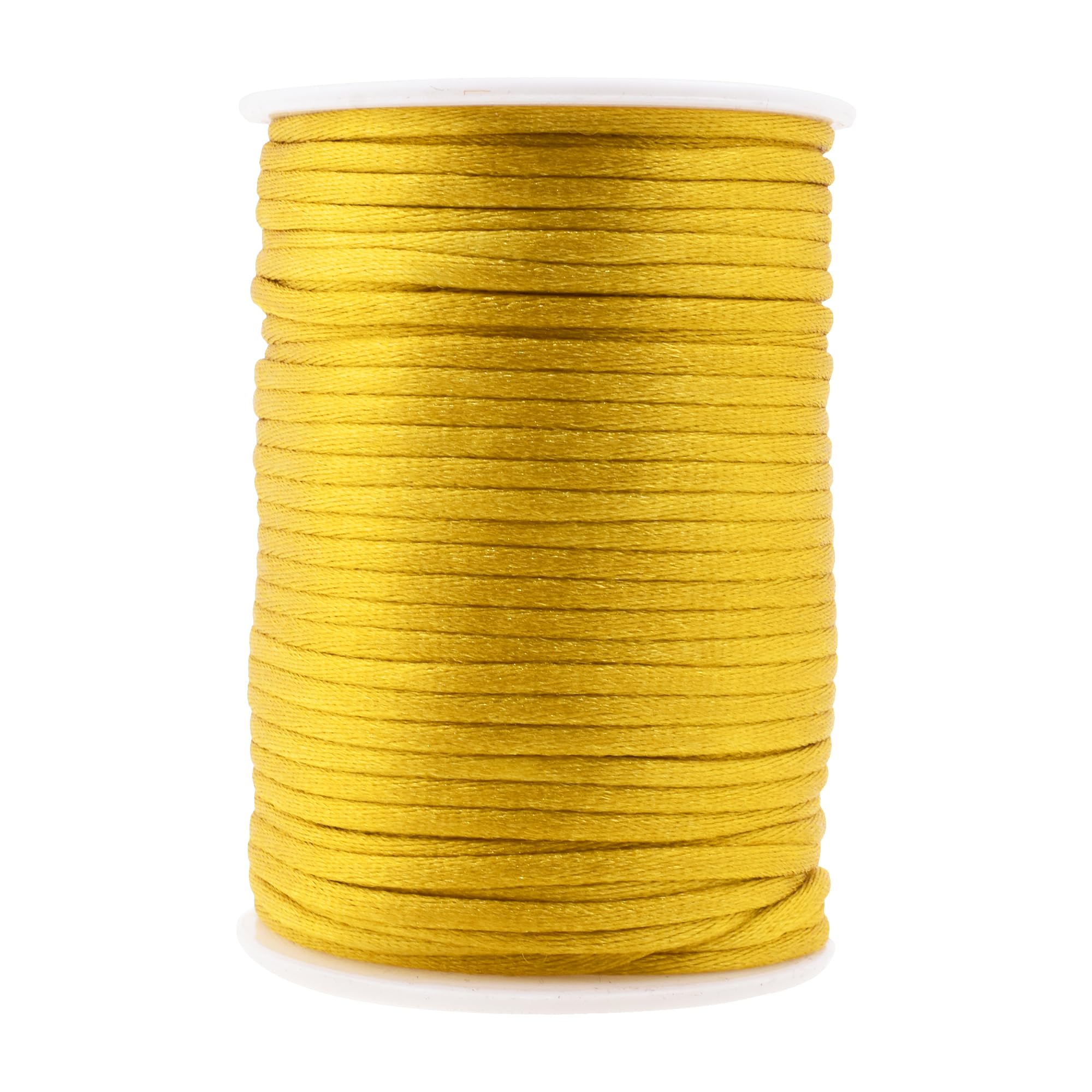 Mandala Crafts Nylon Satin Cord 3mm Rattail Cord Gold String - 50 Yds Nylon Chinese Knotting Cord Rat Tail Silk Cord for Bracelet Necklace Jewelry Making Macrame Trim