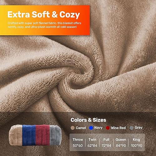 Miniatura 6 de Manta eléctrica de franela tamaño matrimonial con controladores de calefacción doble de 10 controladores, manta térmica de calentamiento rápido para