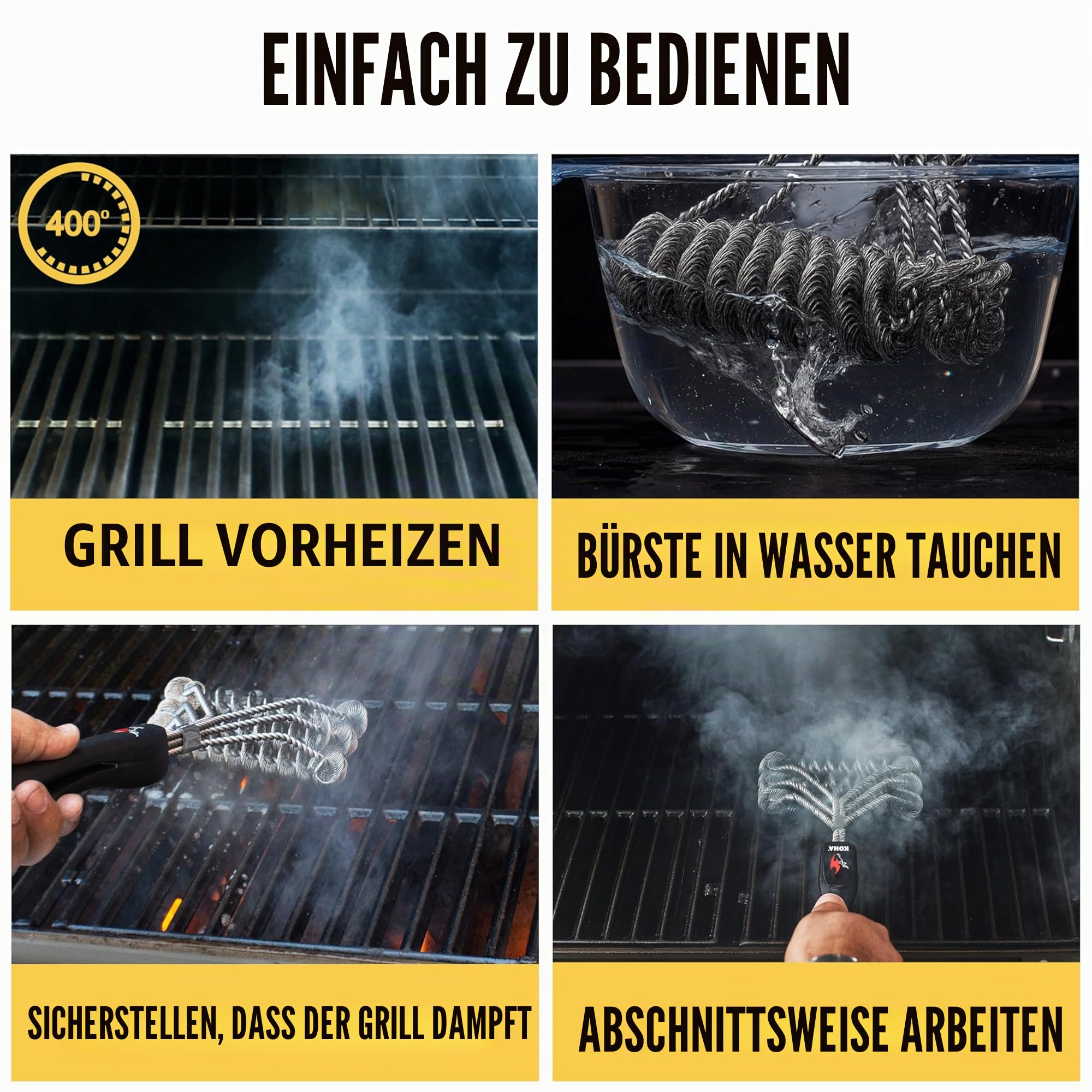 Kona Safe/Clean Grillbürste, borstenfreie Grillbürste, 100% rostbeständiger Edelstahl-Grillreiniger, sicher für Porzellan, Keramik, Stahl, Gusseisen, tolles Grillzubehör