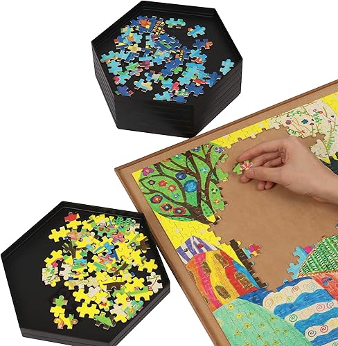 Miniatura 6 de Becko US Bandejas apilables para clasificar rompecabezas, clasificadores de rompecabezas con tapa, accesorio de rompecabezas para hasta 1500 piezas,