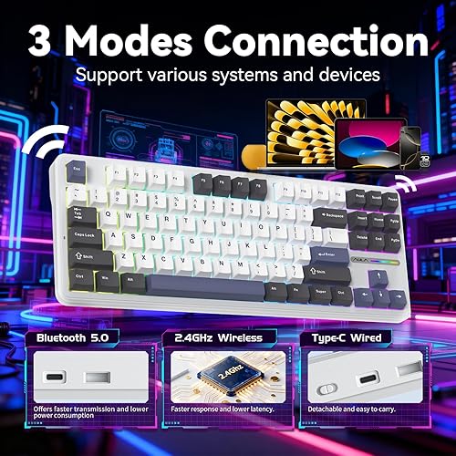 Miniatura 3 de Aula F87 Pro Wireless Mechanical Keyboard, Tri-Mode Bluetooth2.4GUSB-C Hot-Swappable RGB Gaming Keyboard, Gasket Mount, 4000mAh, for WindowsMac