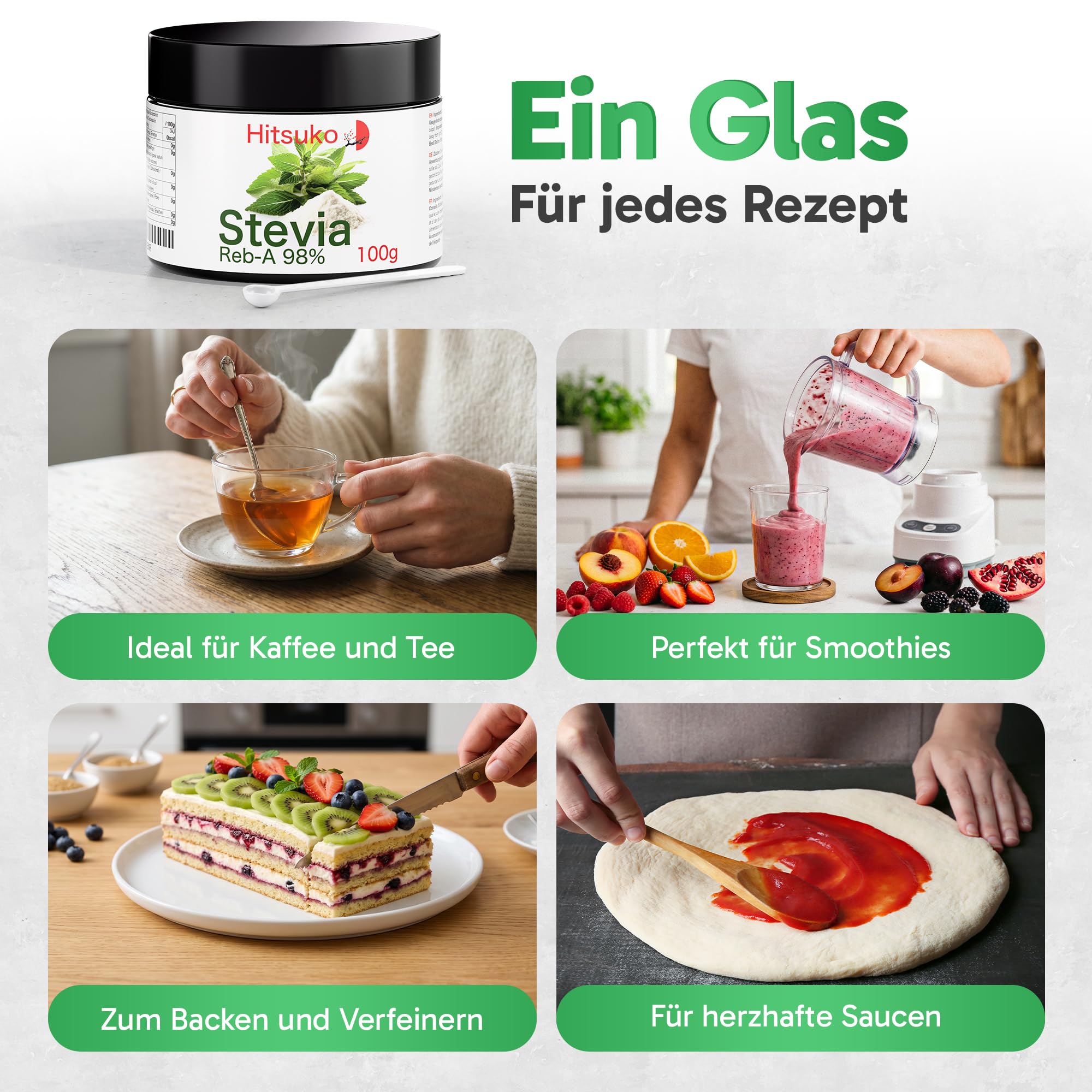 Ultra-konzentriertes Stevia-Pulver (100g) | 98% Reba-98 Pur | 470x süßer als Zucker