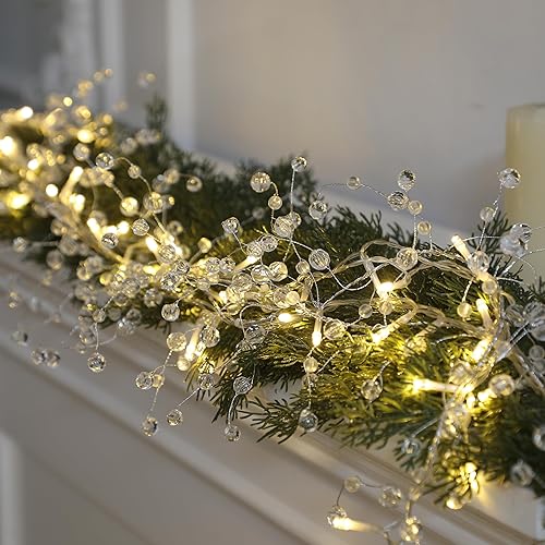 Soaoo Paquete de 4 guirnaldas de diamantes de cristal de Navidad de 48 pulgadas con luces LED, guirnalda de alambre de hielo de Navidad para árbol