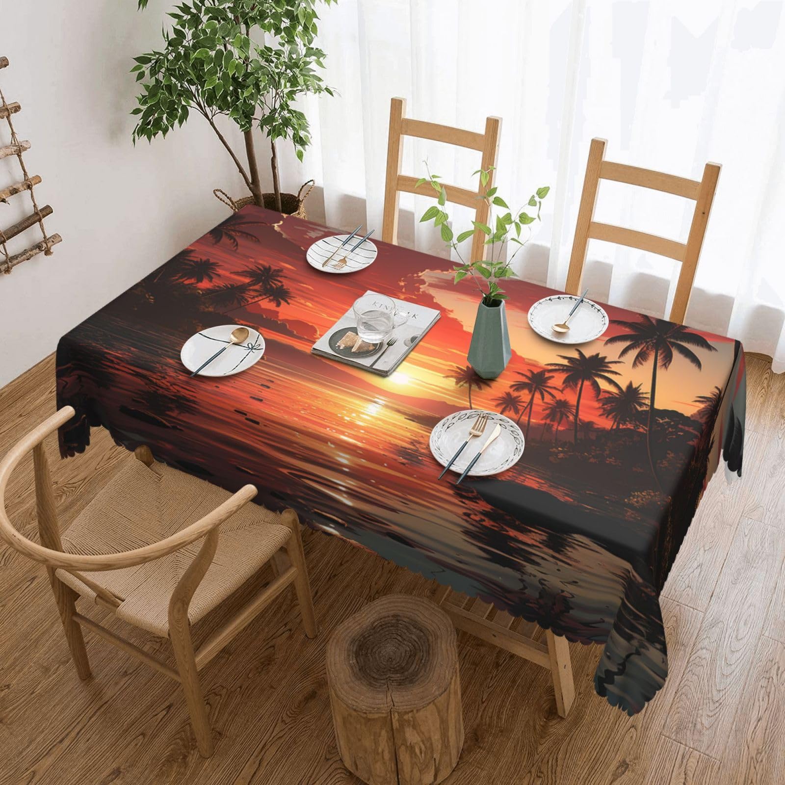 Nappe rectangulaire imperméable et lavable motif coucher de soleil palmiers 137 x 183