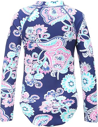 Girls Rash Guard Long Sleeve One Piece Swimsuits Stripes Zipper Bathing Suits UPF 50+/Sun Protection