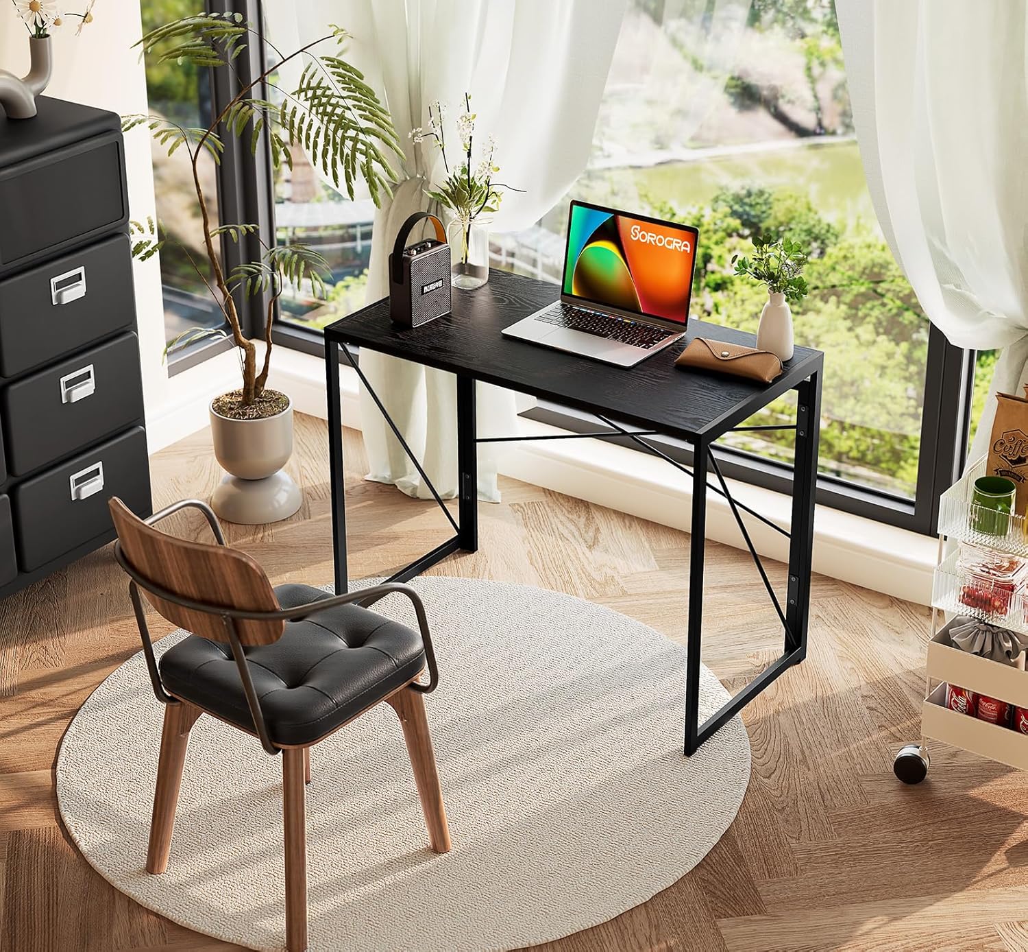 Coavas Folding Desk 31.5 inch Foldable Small Portable Computer Desks, Spaces Saving Writing Sturdy Table for Bedroom, Home Office, Dorm, Apartment, Pre Assembled, Black Wood 31.5 inch Black Wood image 2 of 9 B0CST1D2B9