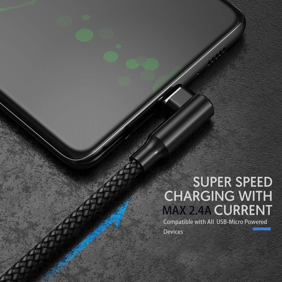 Micro USB 90 Degree Cable [2 Pack 10FT] for Fire 7 HD8, Samsung Tablets, Galaxy S7 S6 Edge J8 J7, Xbox One, PS4 Controllers, Camera and More – Right Angled Micro USB Charging Cable