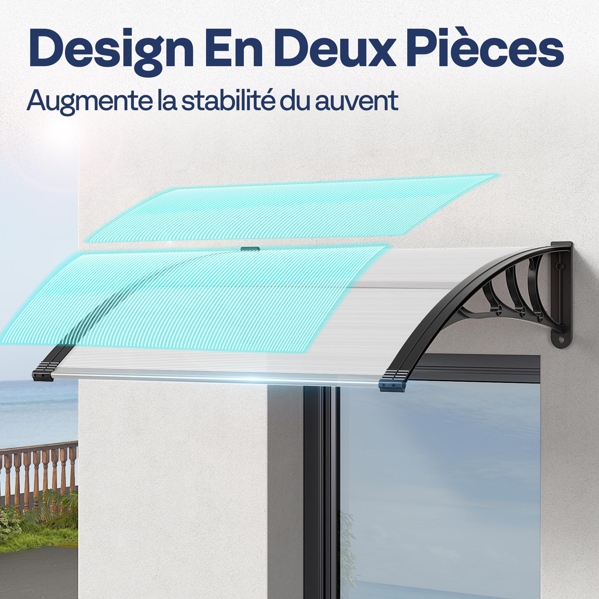 VIVOHOME Auvent de Porte et fenêtres 300x100cm Marquise de Porte Exterieur en Polycarbonate Transparent auvent en Arc pentu Protection Contre Pluie et UV pour Terrasse Balcon Patio