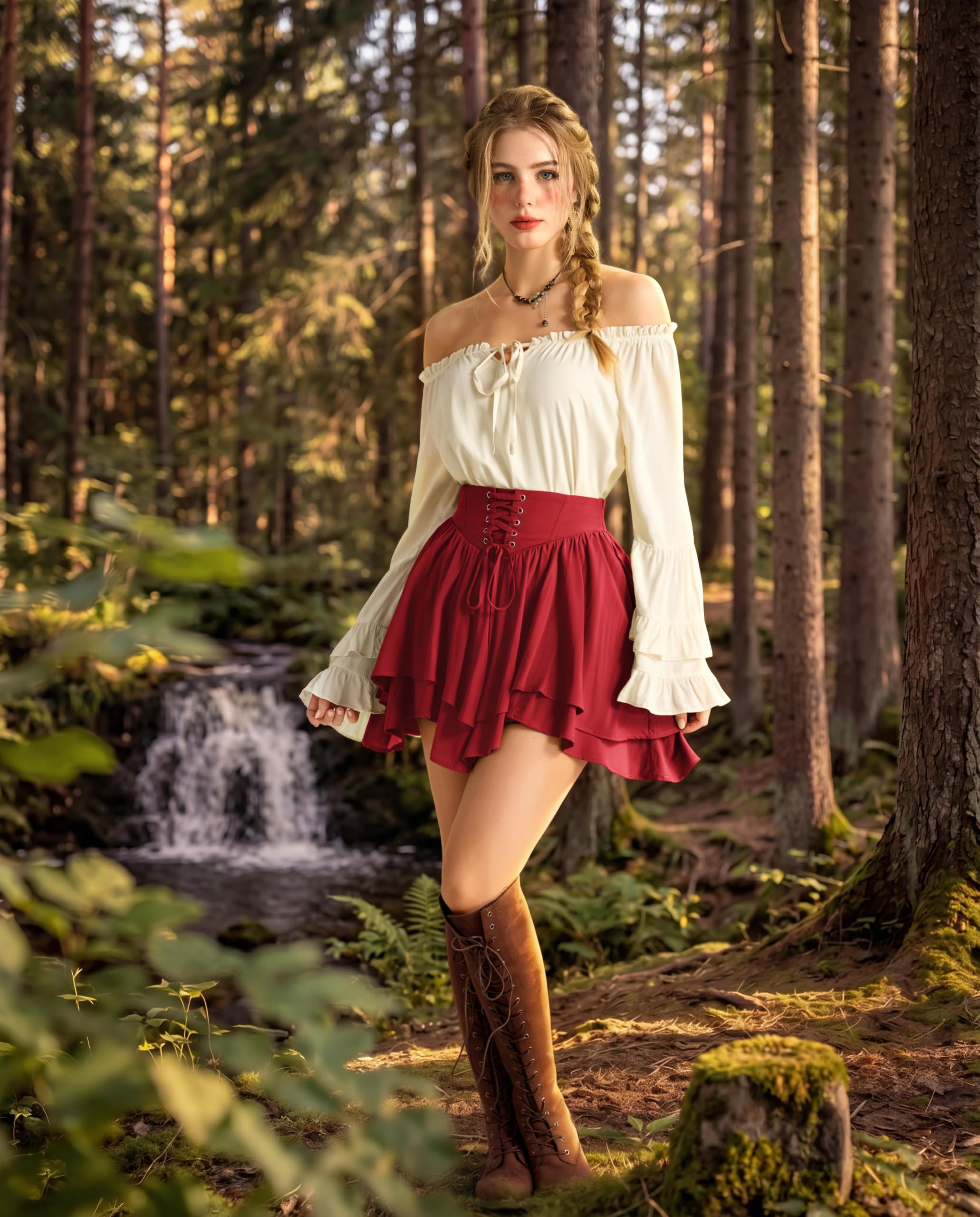 SCARLET DARKNESS Mini jupe asymétrique à volants taille haute pirate à lacets