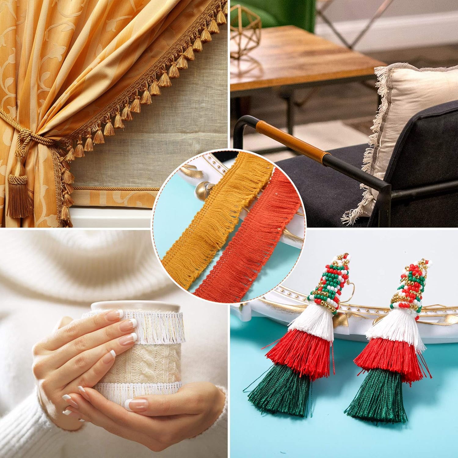 30 Yards 25 mm Wide Fringe Tassel Trim, Lace Trim Ribbon Fringe Trim Lace for Sewing Crafts Clothing, Curtains, 10 Colors (Multi-Color)