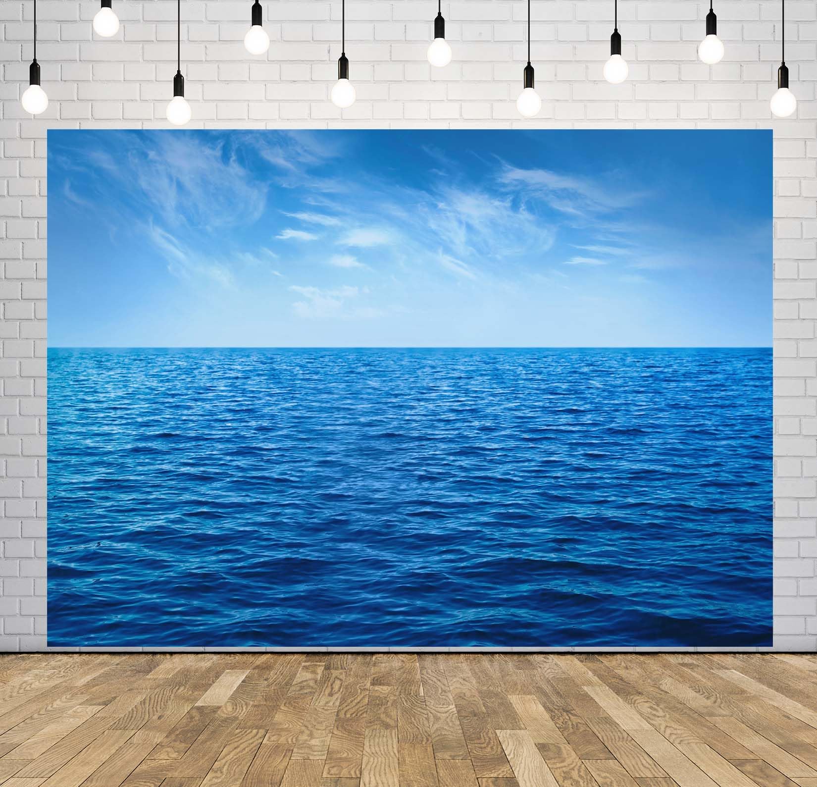 BELECO 3.6x3m Sfondo in tessuto Oceano blu e cielo | Paesaggio marino blu cielo nuvole bianche sfondo decorazione festa oceano decorazione murale accessori studio foto
