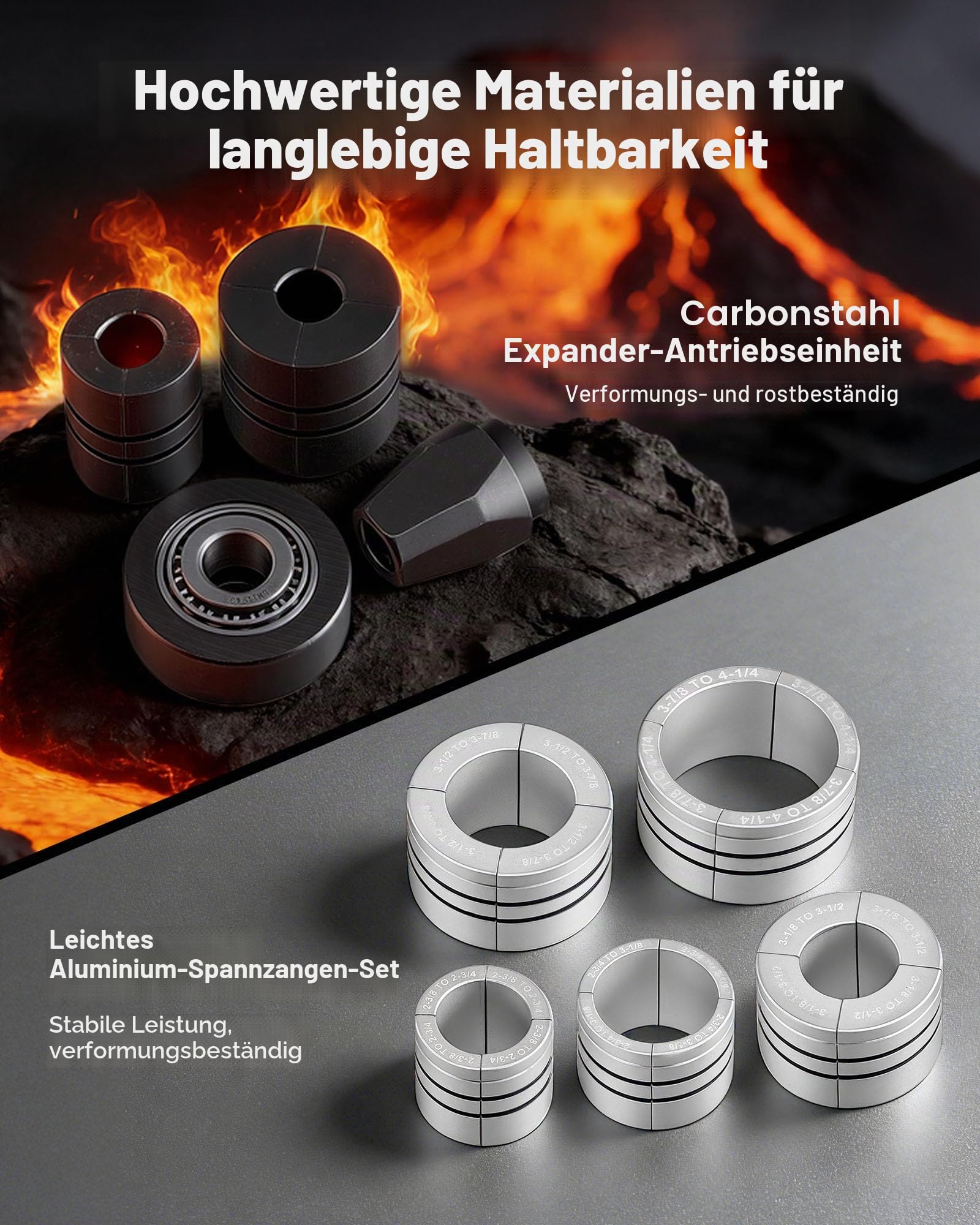 VEVOR 12 TLG. Auspuffrohr-Aufweitungs-Satz, Auspuffaufweiter mit 7 Präzisionshülsen aus Stahl & Aluminium für 41,27-107,95 mm Endrohre, Auspuffrohr-Expander mit Werkzeugkasten für Autos KFZ LKW PKW