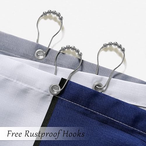 Miniatura 5 de Juego de cortinas de ducha azul con ganchos, cortinas de ducha Morden azul y blanco para baño, cortinas de baño geométricas abstractas grises,