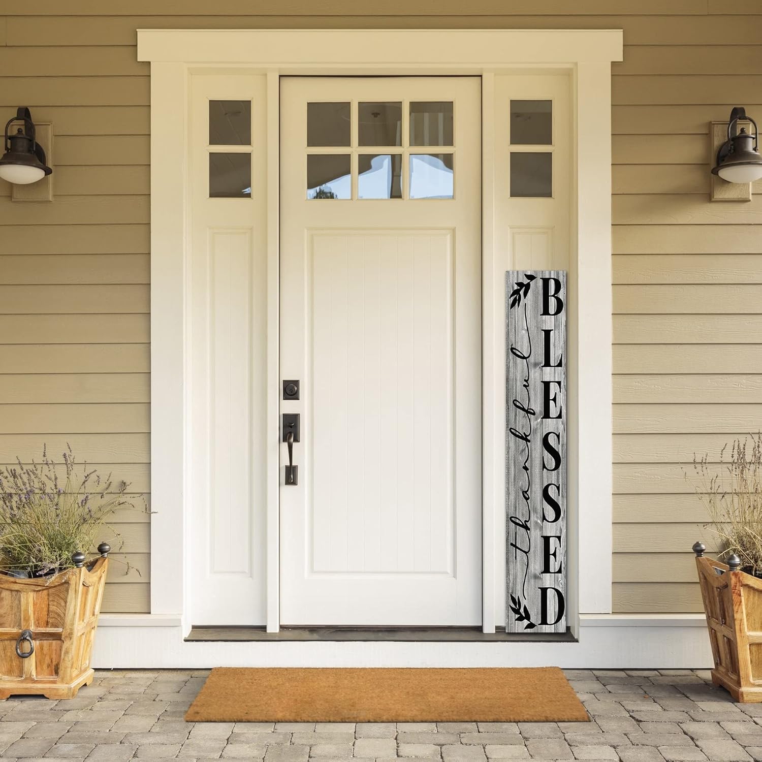 Bless Vertical Sign,Vertical Wooden Thankful Blessed Sign,Rustic Blessed Wooden Vertical Sign for Front Door,8*48Inch Farmhouse Retro Wall Art Wood Sign,Farmhouse Porch Vertical Wooden Hanging for Housewarming Gift,Home,Indoor,Outdoor