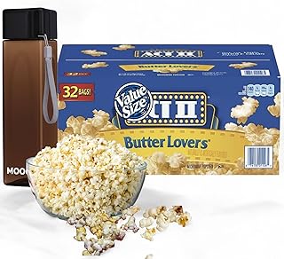 Movie Night Popcorn Bundle – Butter Flavor Microwave Popcorn (32 Count) + MOOCHI Reusable Water Bottle | Custom Bundled by MOOCHI