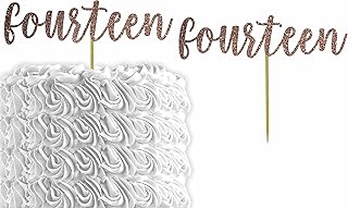 Glitter Number"Fourteen" 14th Birthday Cake Topper | Fourteen Birthday Party Cake Topper | Anniversary Party | Decorations (Orange)