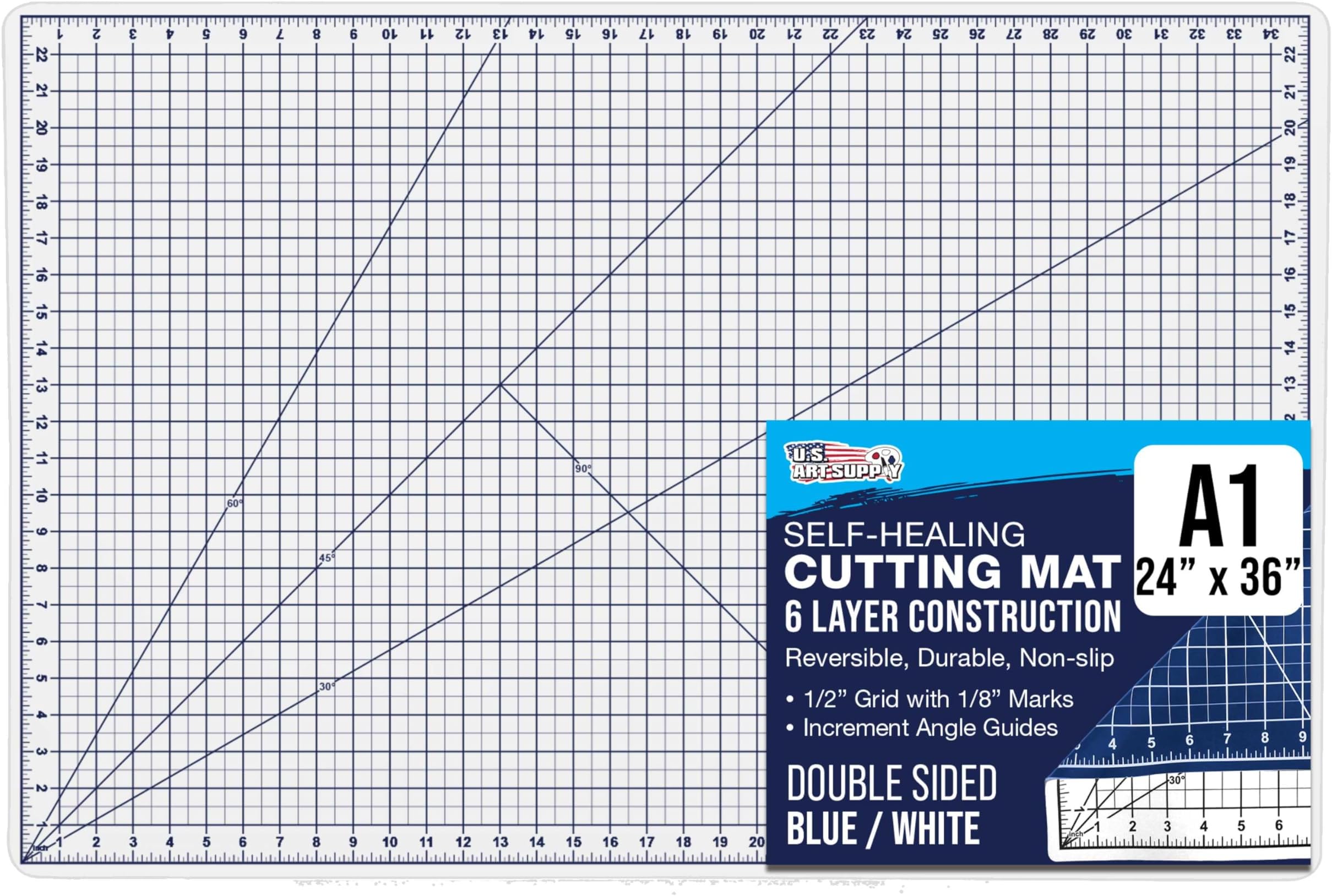 24" x 36" Self-Healing Cutting Mat 5-Ply - Double-Sided White/Blue Craft Mat, Non-Slip Cutting Mats for Crafts, Sewing, Quilting, Scrapbooking