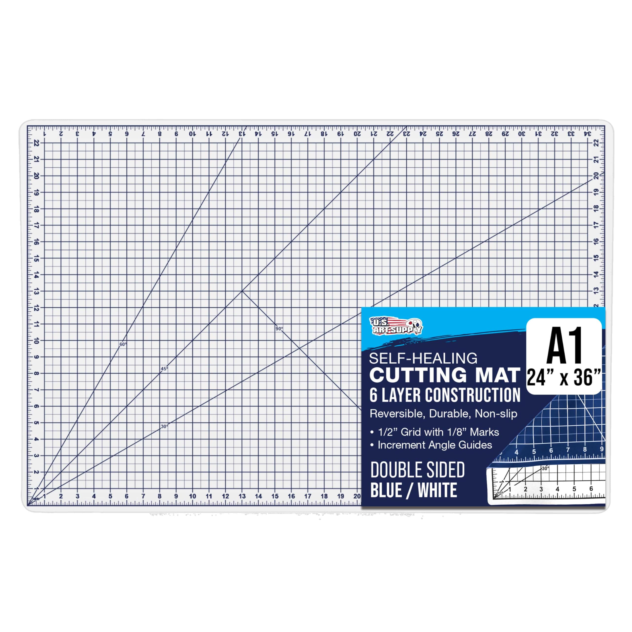 U.S. Art Supply 24" x 36" Self-Healing Cutting Mat 5-Ply - Double-Sided White/Blue Craft Mat, Non-Slip Cutting Mats for Crafts, Sewing, Quilting, Scrapbooking