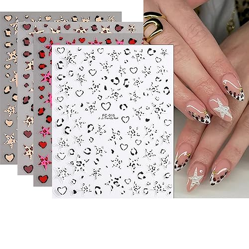 Y2K Leopard Print Star Nail Art Stickers, 4 Sheets 3D